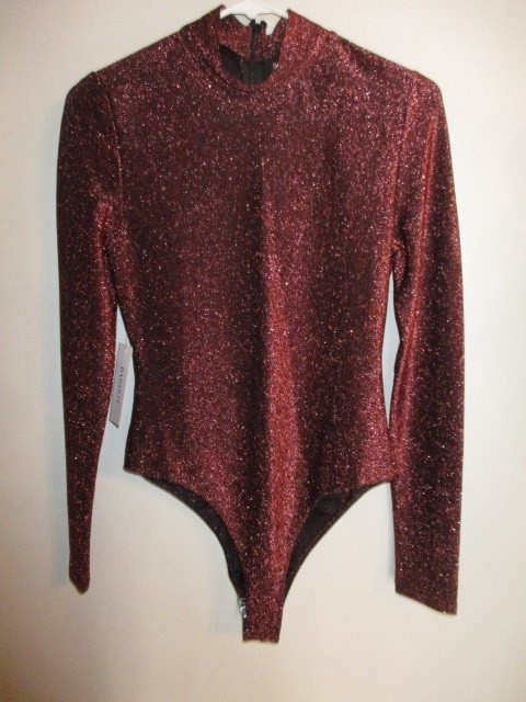 NWT Bardot FAB! Lyric Lurex Sparkle Stretch Bodysuit in Pink/Black US 6 M