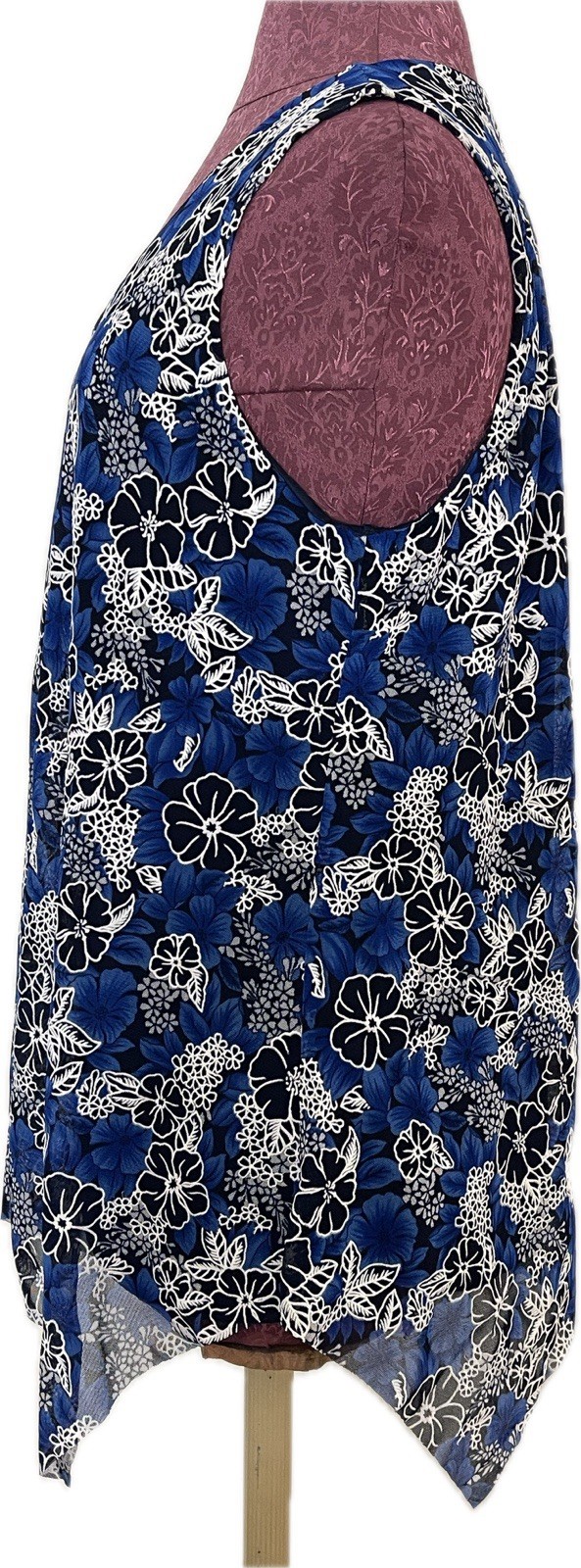 Espresso Women’s L Blue White Floral Sleeveless Tunic Asymmetrical Hem
