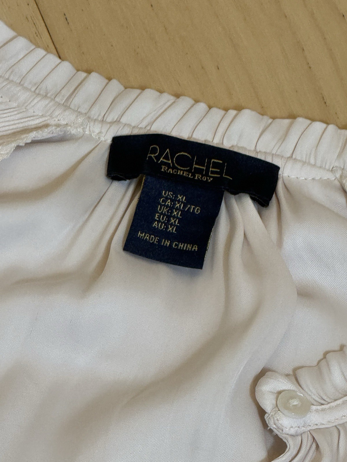 Rachel Zoe Satin Blouse XL Ivory Poet Sleeve Smocked Pleated Regal Coquette