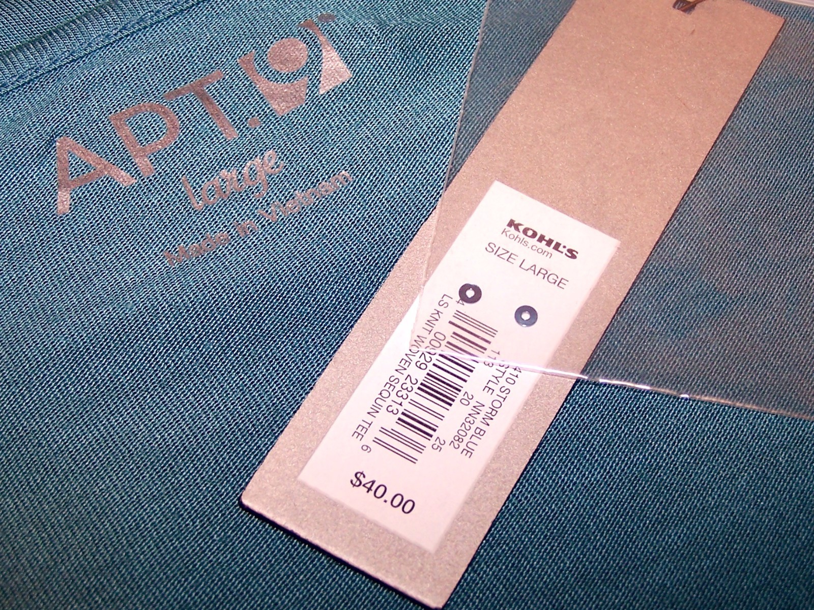 NEW $40 Tag APT 9. Storm Blue LARGE Knit Woven SEQUIN Front TEE Top Long Sleeve