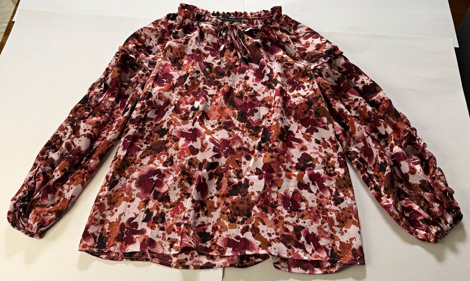 Zac & Rachel Women’s S Pink Brown Floral Long Sleeve Pullover Polyester Blouse