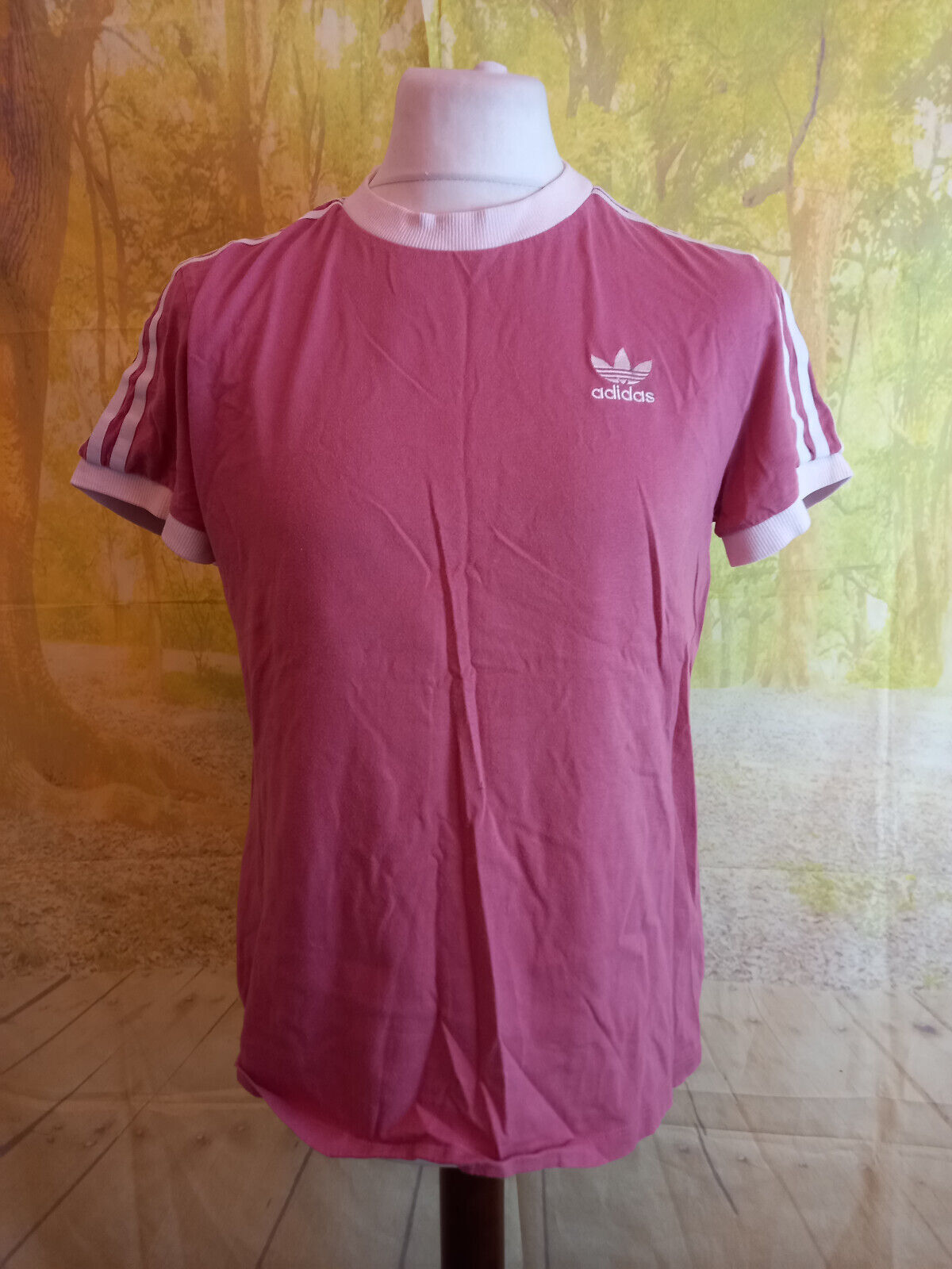 adidas pink white 95% cotton 5% elastane Trefoil T-Shirt. UK women’s size 12