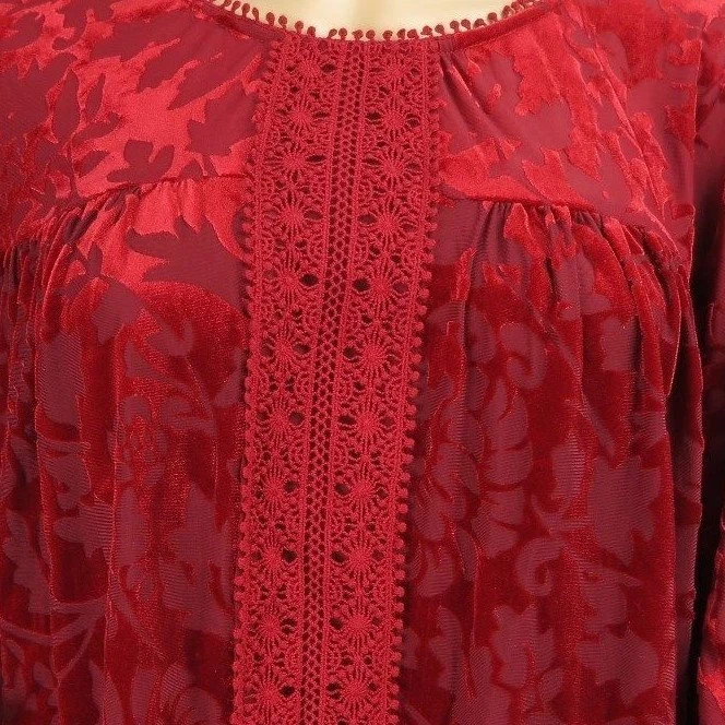 John Paul Richard Tunic M Burnout Red Velvet Bell Sleeve Vamp Witchy Whimsigoth