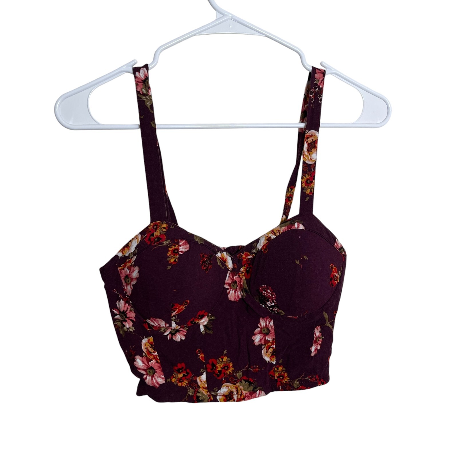 Xhilaration Crop Top Women’s XS Colorful Floral Smocked Ruffle Mini Top Boho