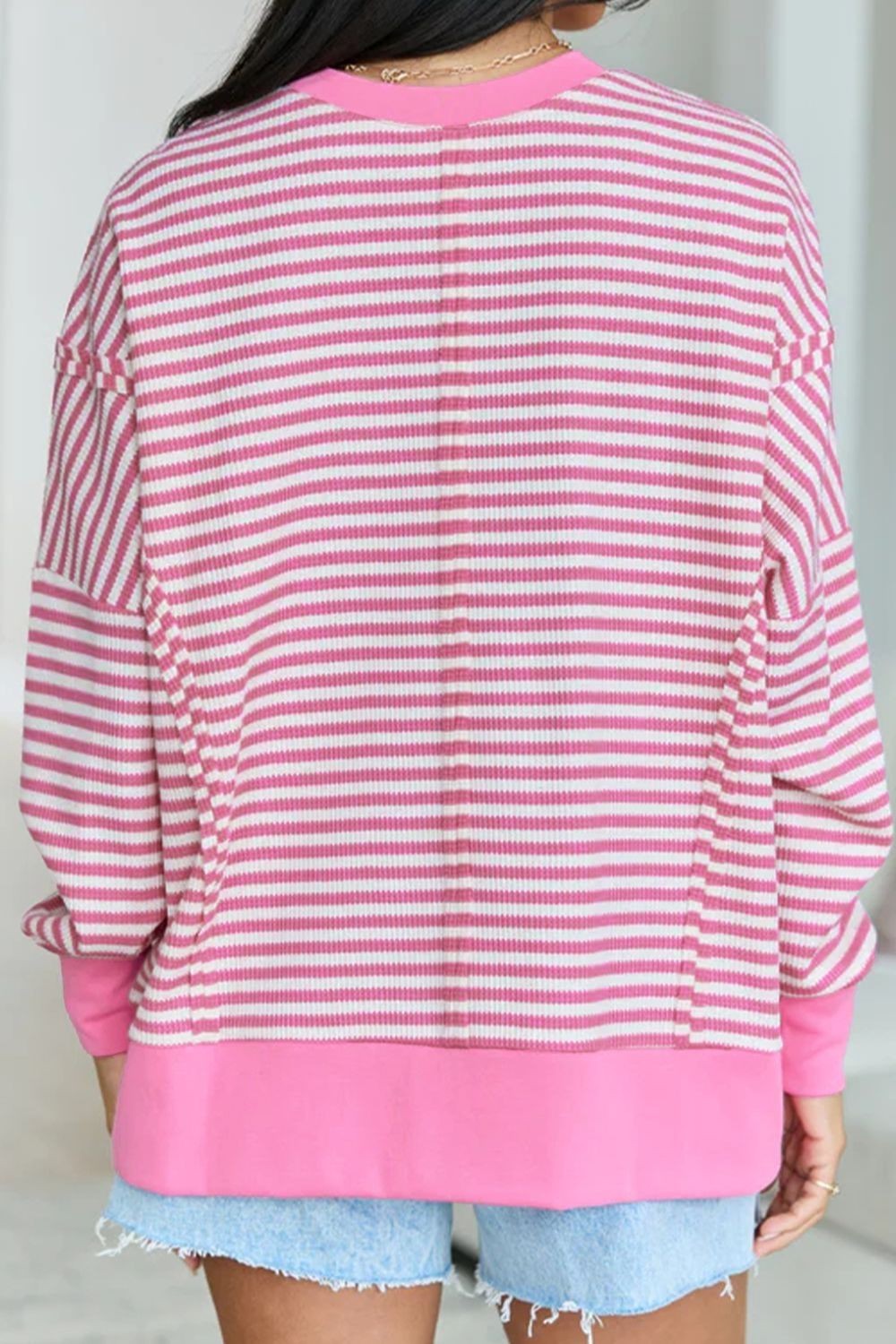 SYNZ Women’s Striped & Textured Knit Split Hem Long Sleeve Top, S to XL