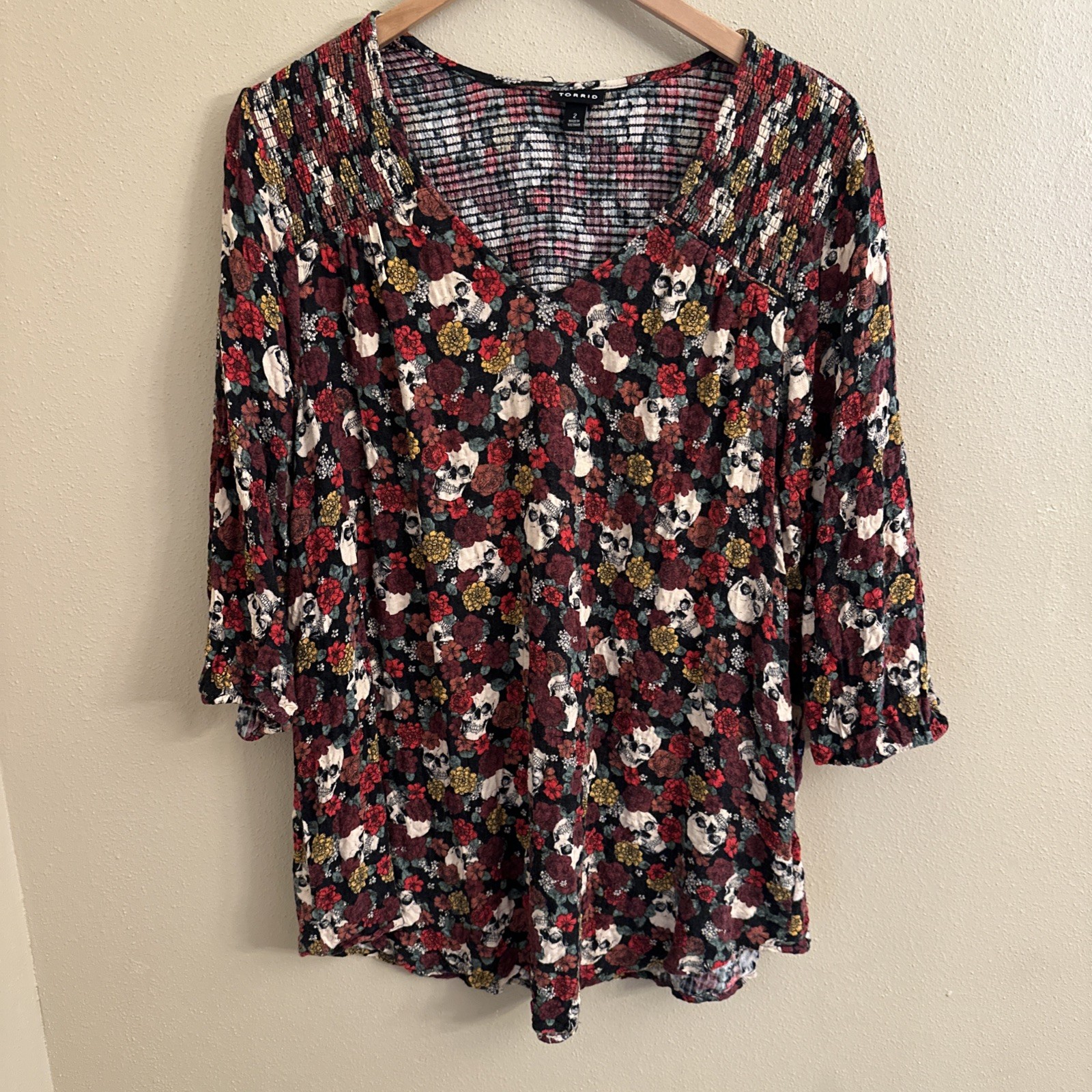 Torrid 2 (2X) Skull Roses Top Tattoo Roses Biker Goth Whimsygoth Summer Casual