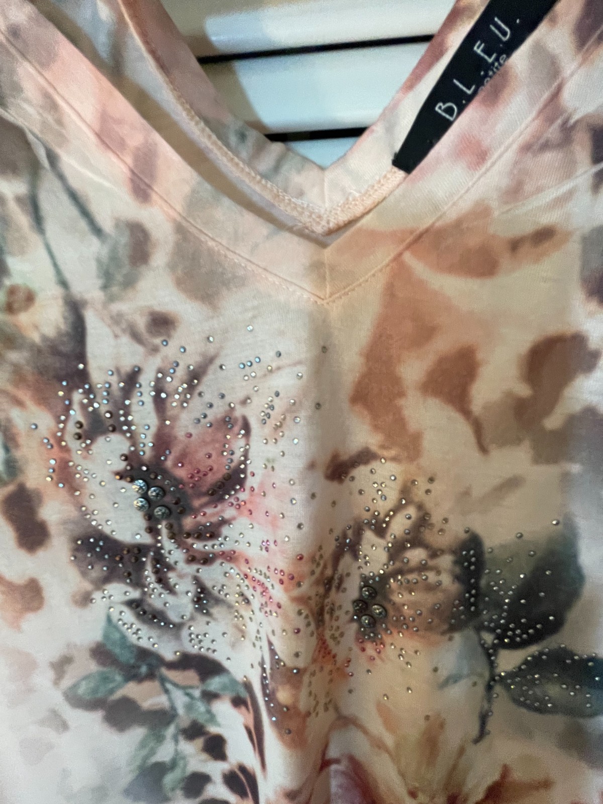 VTG Bleu Comfy T Shirt Womens Dusty Rose Fairy Rhinestone Floral Lace Whimsy PM