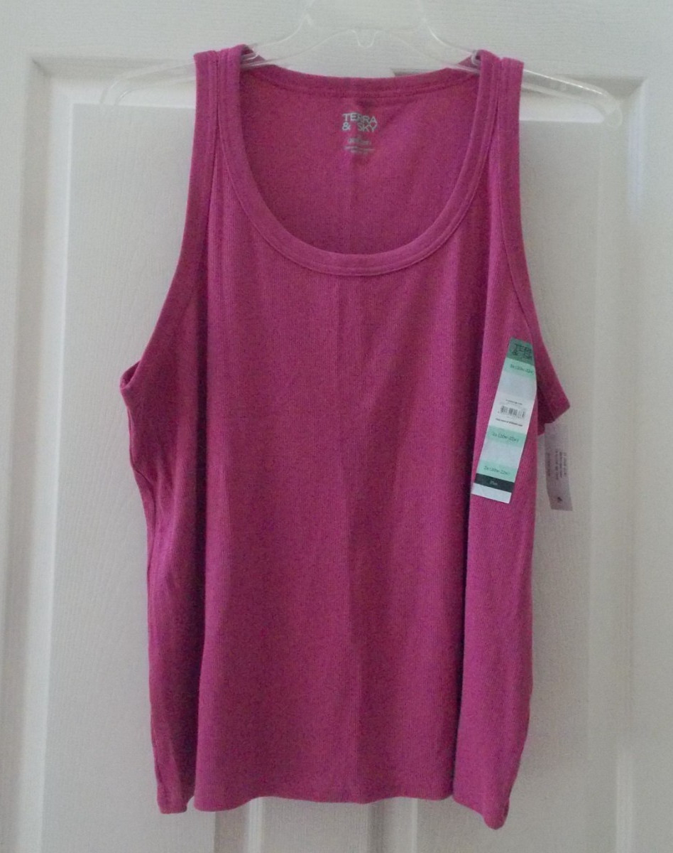 NWT TERRA & SKY Meadow Mauve Scoop Neck Sleeveless Ribbed Tank Top Sz 2X (20/22)