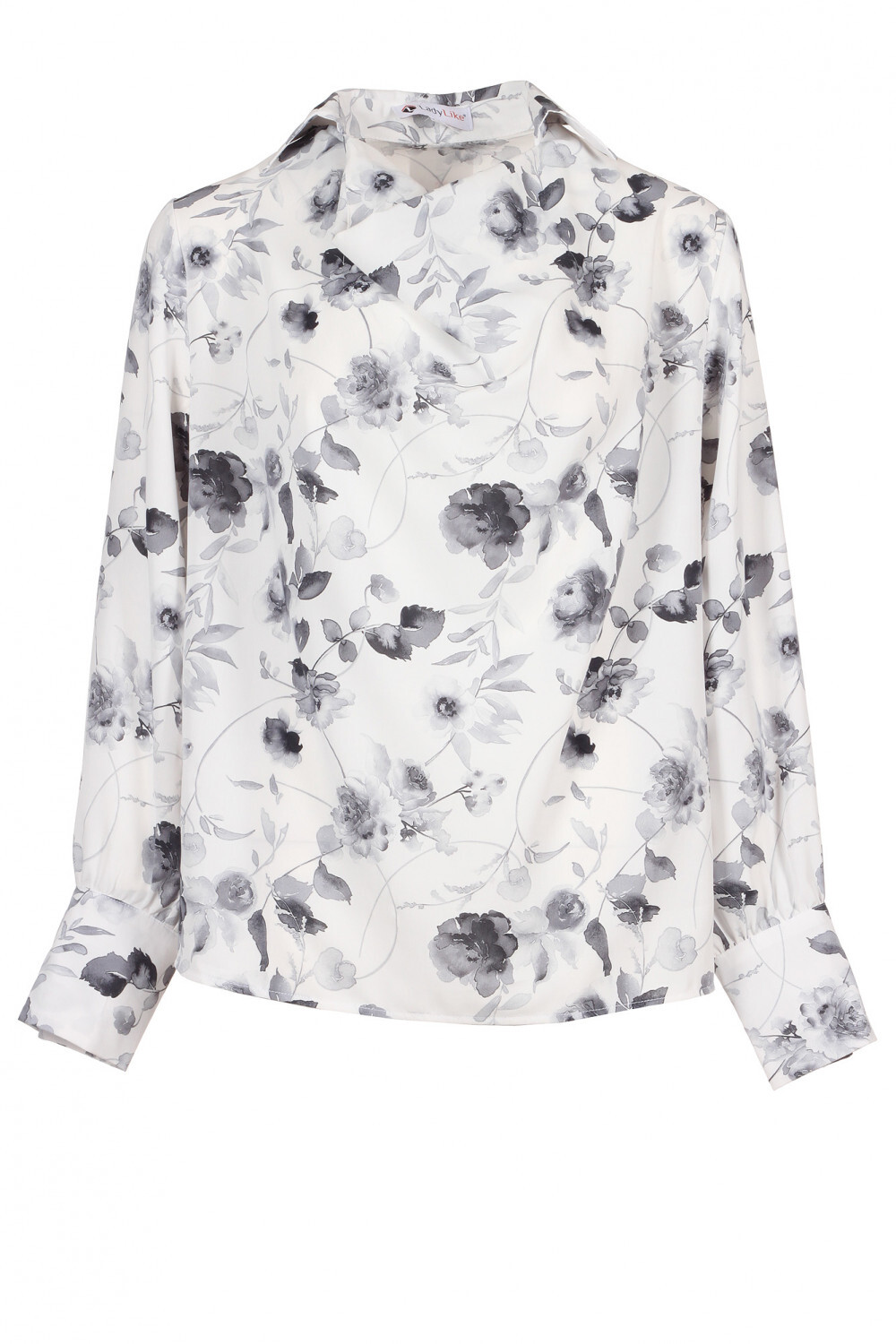Gray and white blouse with swing neckline Size 2, 4, 6, 8, 10 US Fashionable