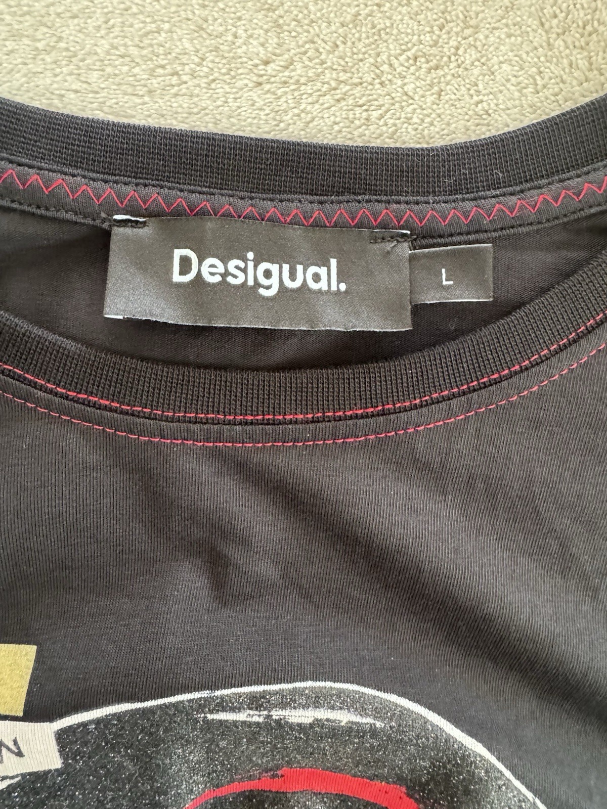 Desigual graphic print Tee shirt L Multi Art Black Artsy
