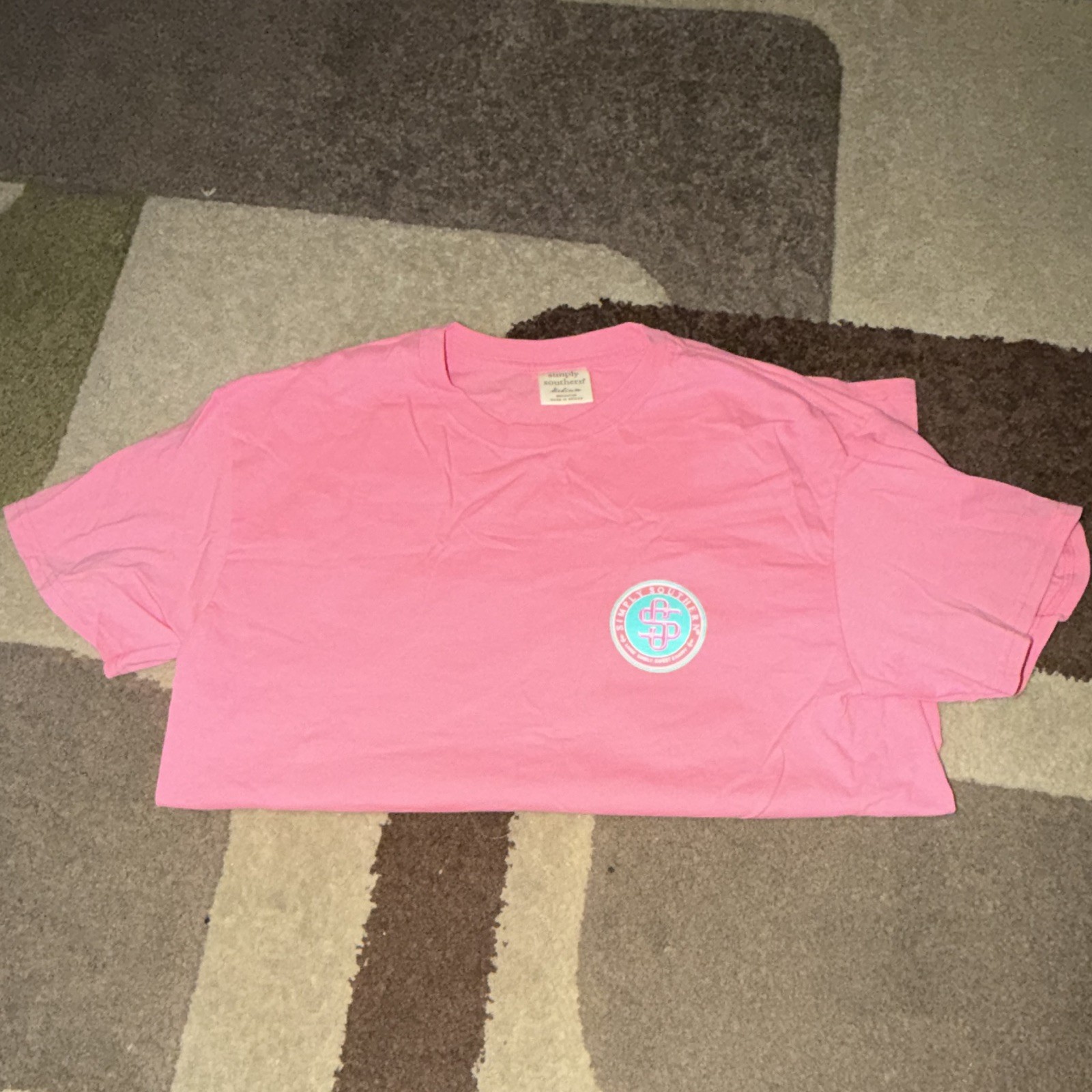 Simply Southern Womens Pink Dog Beach Graphic Crew Neck Short Sleeve Tee Size M