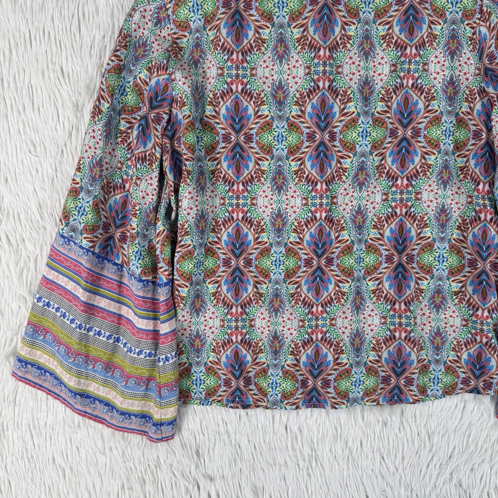 Sundance Multicolor Boho Bell Sleeve Andalusia Peasant Blouse Women’s Size PXS