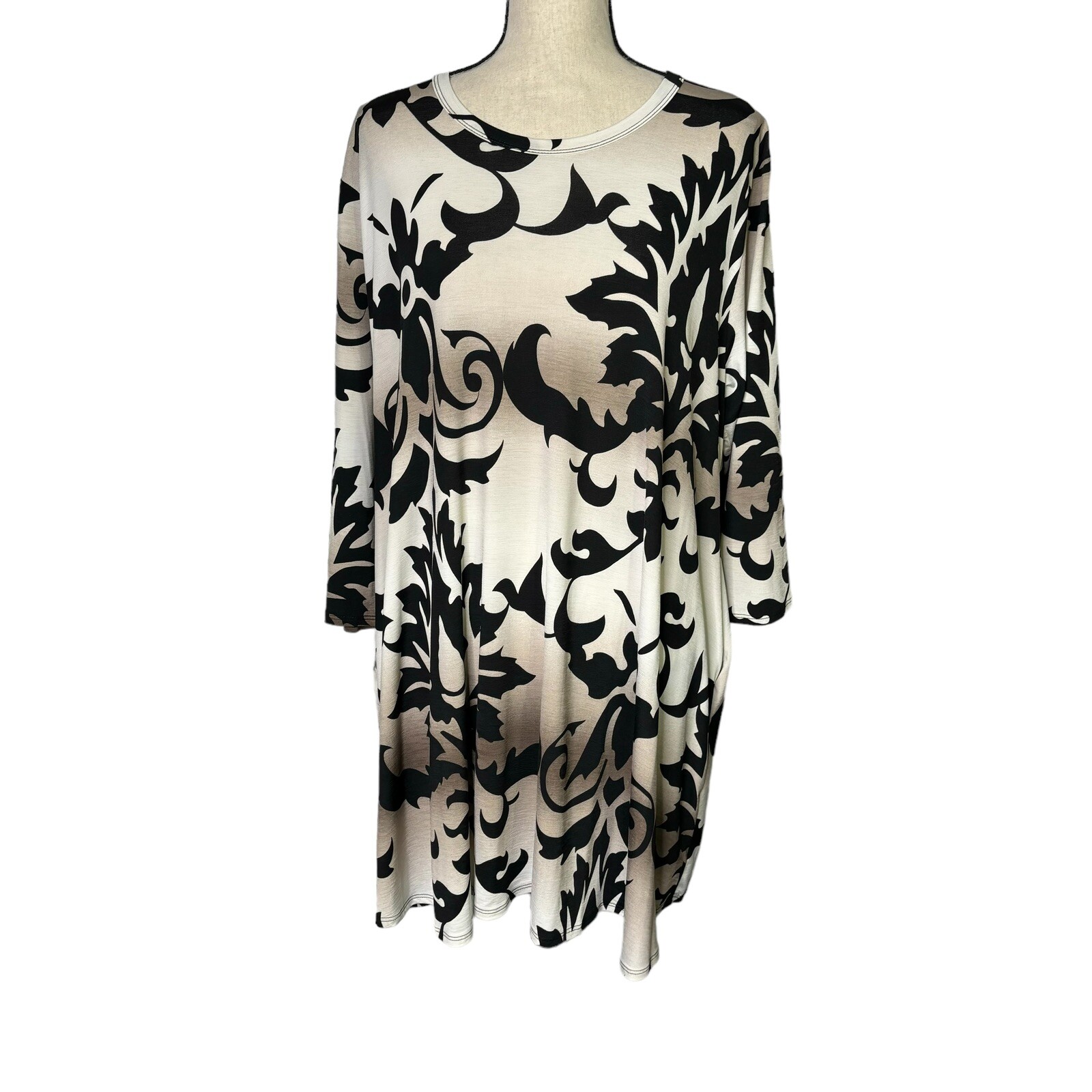 Crepas Tunic Womens 3XL White Black Brown Pull Over 3/4 Sleeve Casual