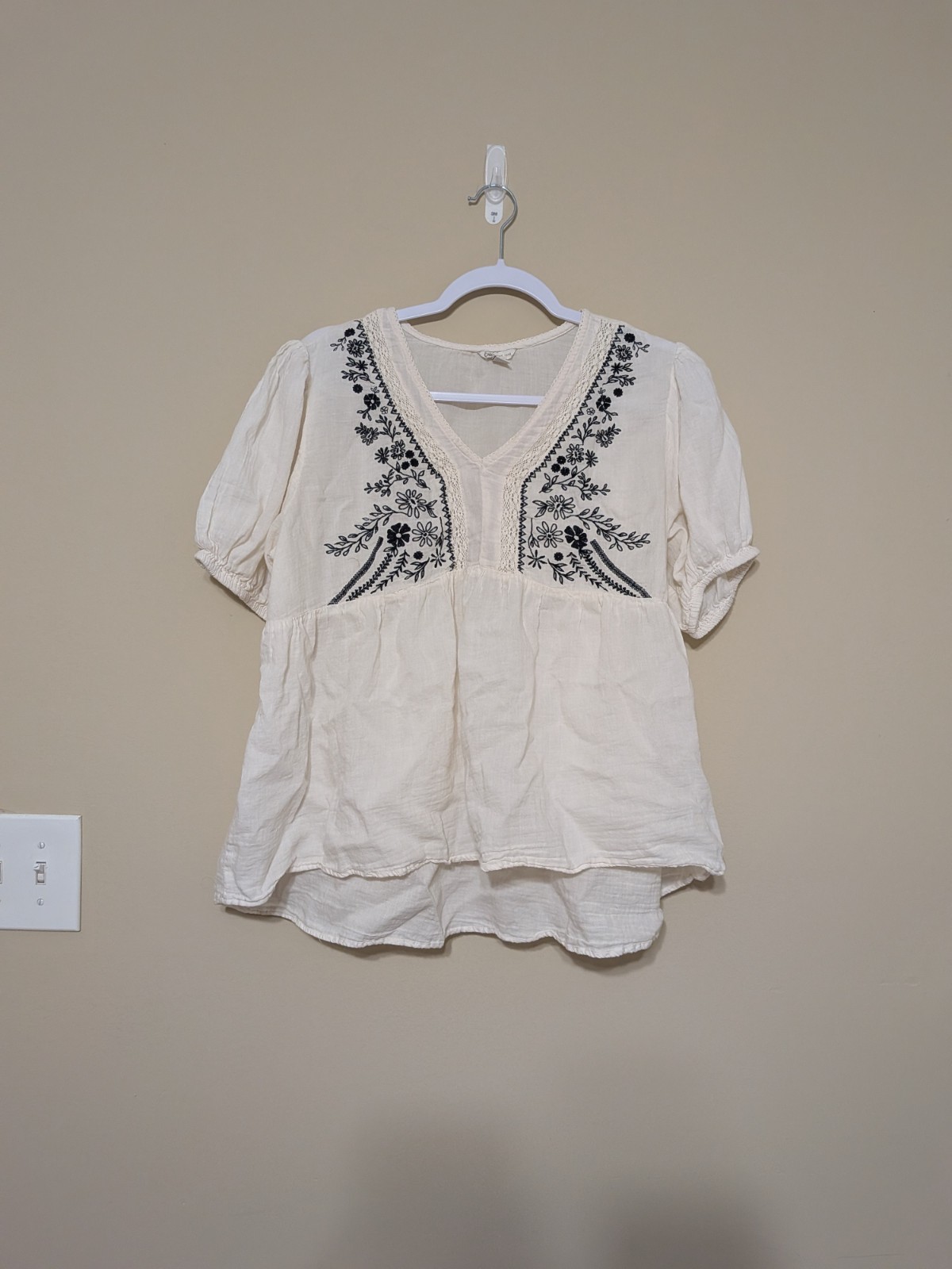 Boho Black & White Cottagecore Indie Floral Design Peasant Folk Style Blouse