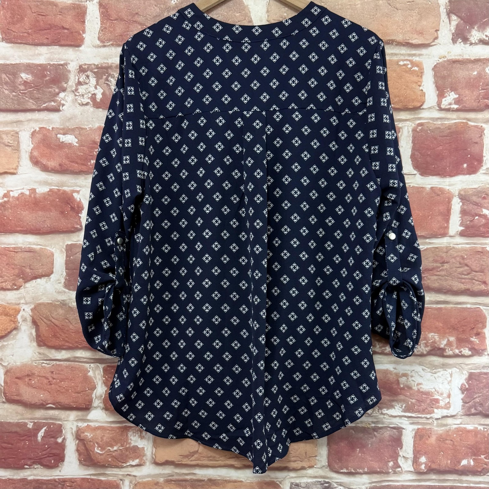 NY Collection Top Womens XL Blue White Diamond Abstract Casual Career Shirt