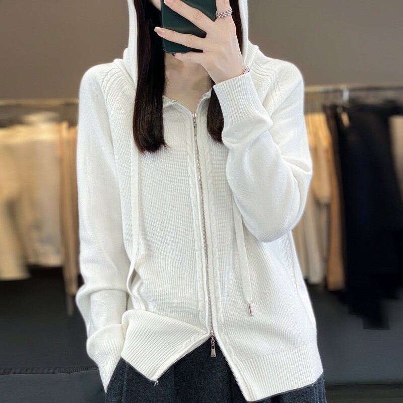Women Tops Coat Sweater Hoodie Knitted Cardigan Hooded Casual Zipper Cashmere