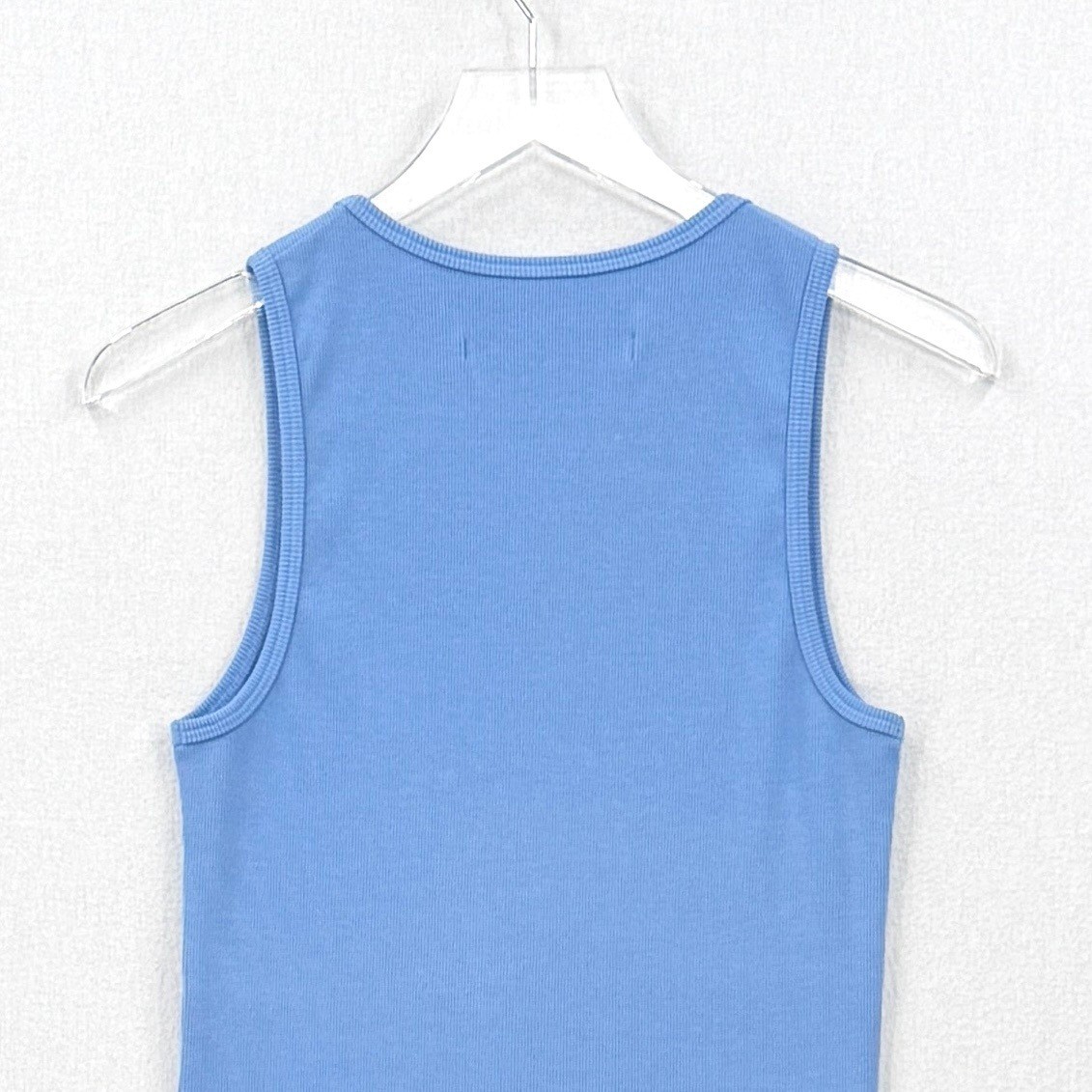 ENZA COSTA Cotton Rib Scoop Tank Top Women Medium Blue Casual Sleeveless NEW