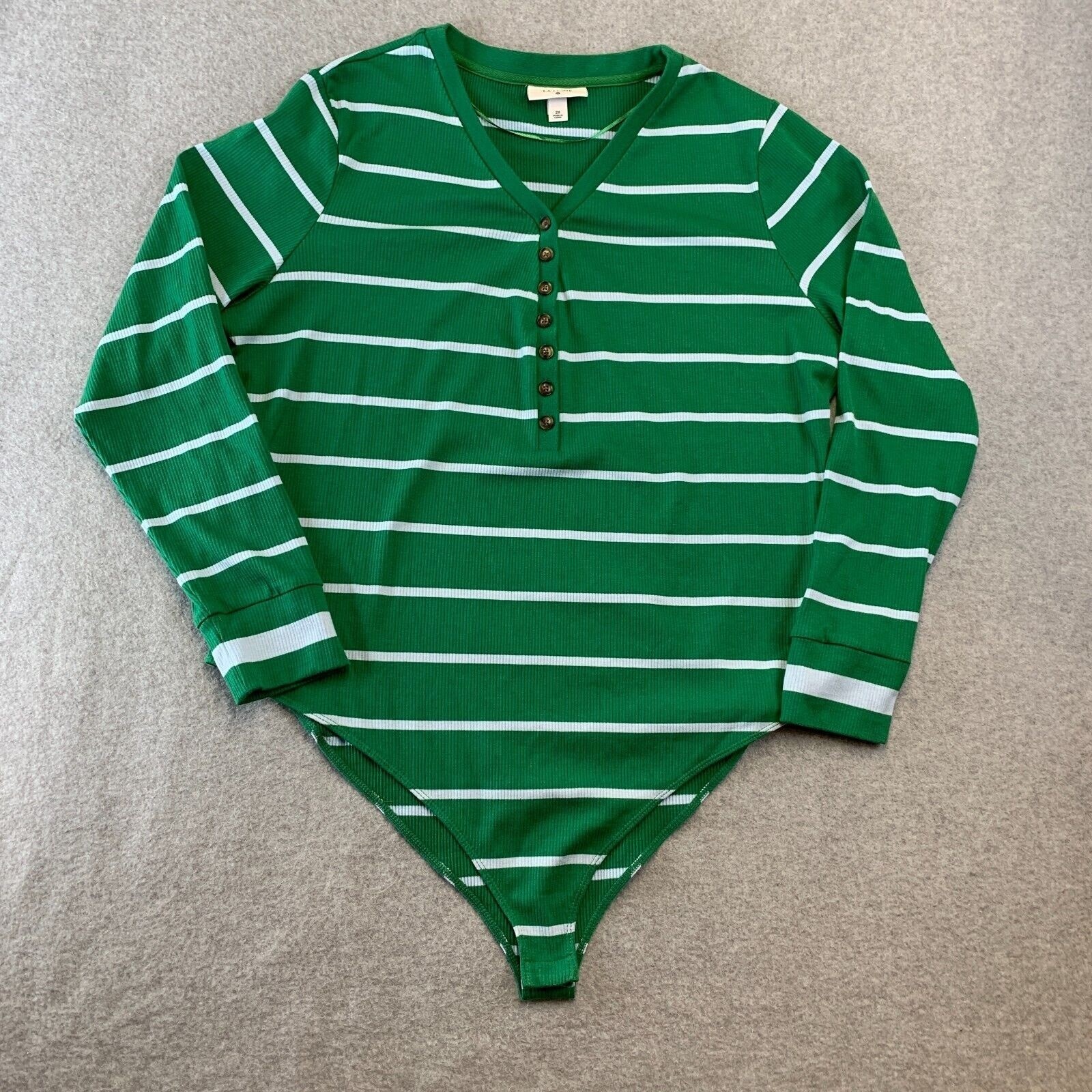 LA Ligne x Target Green Striped Ribbed Henley Bodysuit Womens 2X French Girl