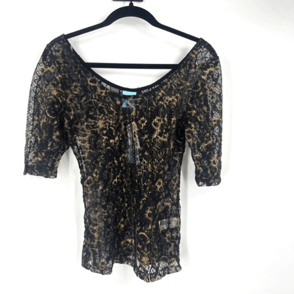 NWT H.I.P Goth Punk Women’s Sheer Lace Top Black Gold Size M Rock Vamp Baddie