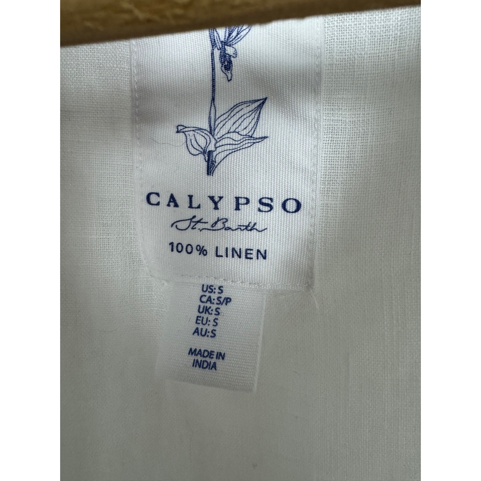 Calypso St Barth White 100% Linen Palm Tree Eyelet Button Down Shirt Small