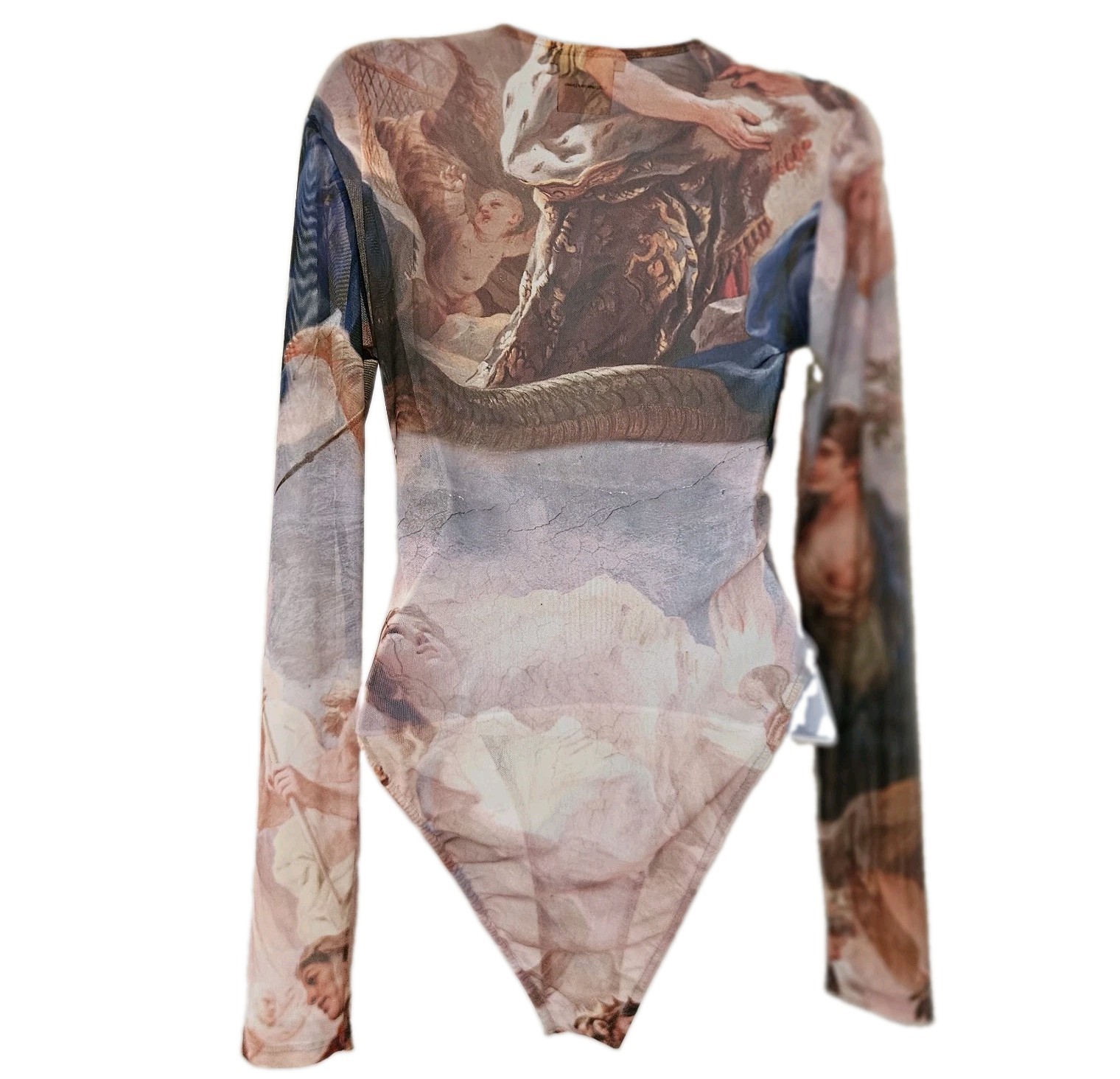 Zara Womens Bodysuit Top L Mesh Sheer Luca Giordano Renaissance Angel Cherub Art