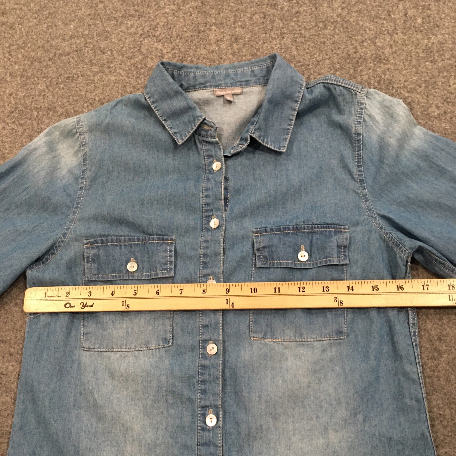 Charlotte Russe Women S Shirt Blue Denim Button Long Sleeve 100% Cotton Western