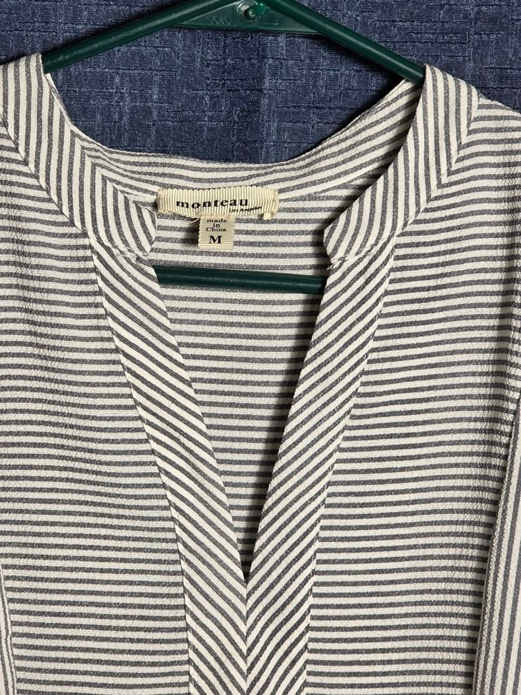 Women’s Monteau Striped Peplum Blouse M White Blue/Gray cottagecore y2k