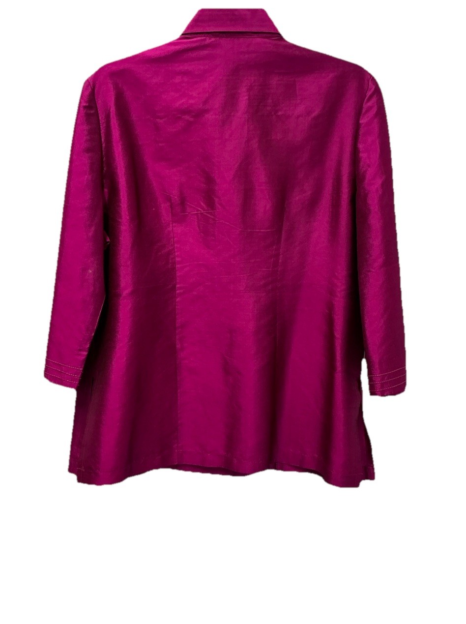 Thai Silk Blouse Size XL Fuschia Decorative Stitching Covered Buttons W/loop