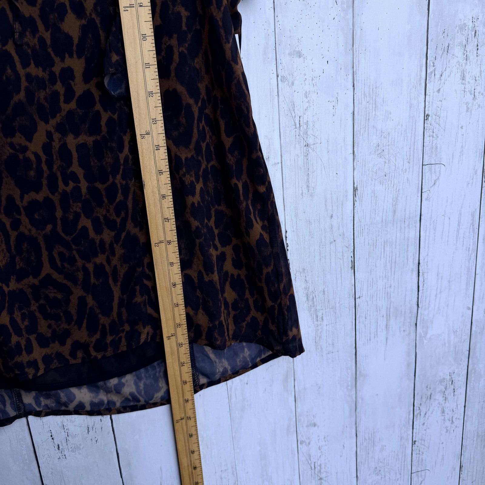 AQUA Blouse Womens Small Black Brown Leopard Sheer Ruffle Sleeveless Lined