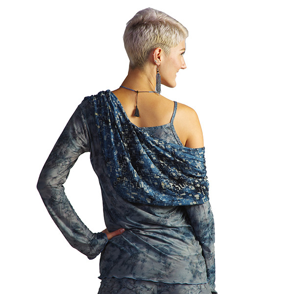 Hands to Hearts Namaste Batik Lycra All In One Hoodie Long Sleeve Top Blue Gray