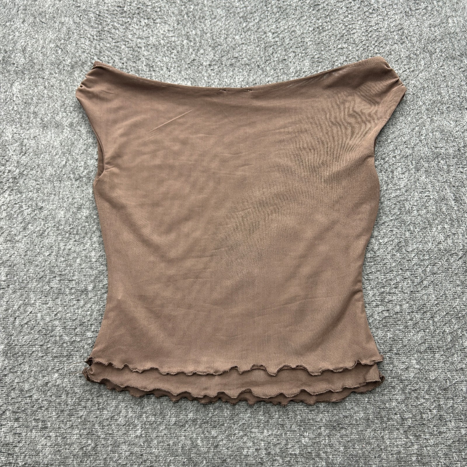 Third Charm Brown Sheer Mesh Studded Floral Off The Shoulder Top Y2K S