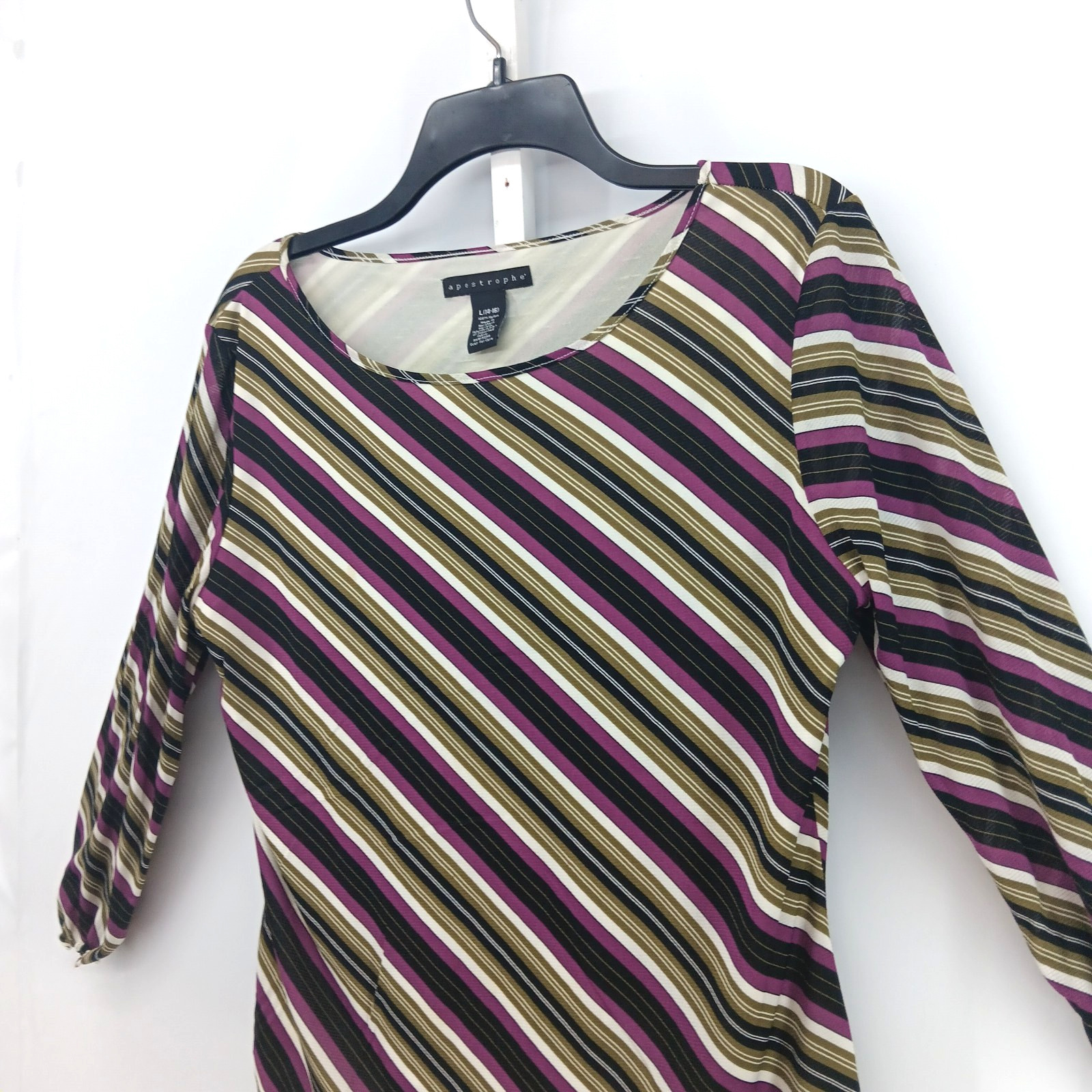 Apostrophe Blouse Women Large Multicolor Diagonal Striped 3/4 Sleeve Lined Top