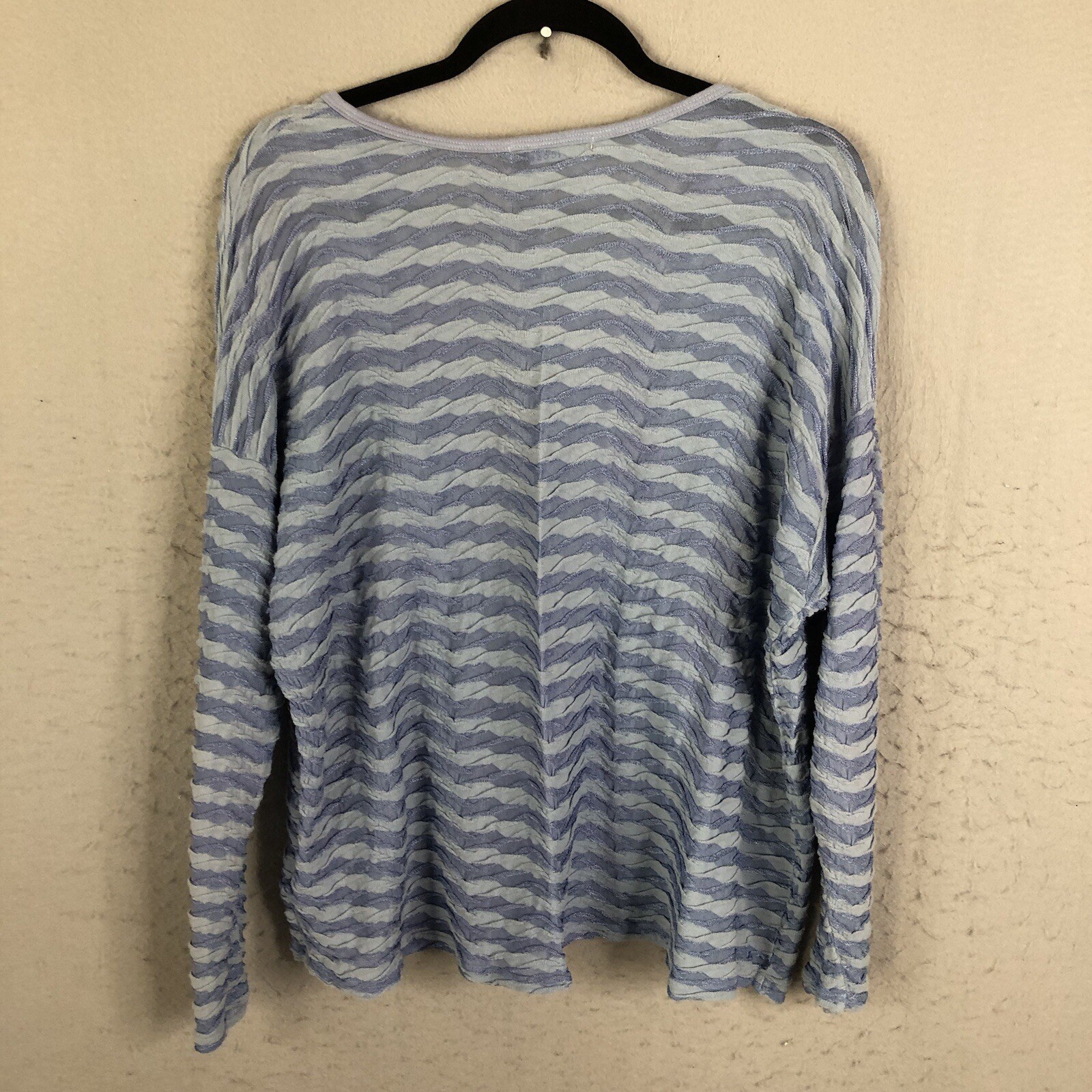 Cut Loose Top Womens 1X Blue 3D Stripes Drapey Boho Beach Modern Abstract