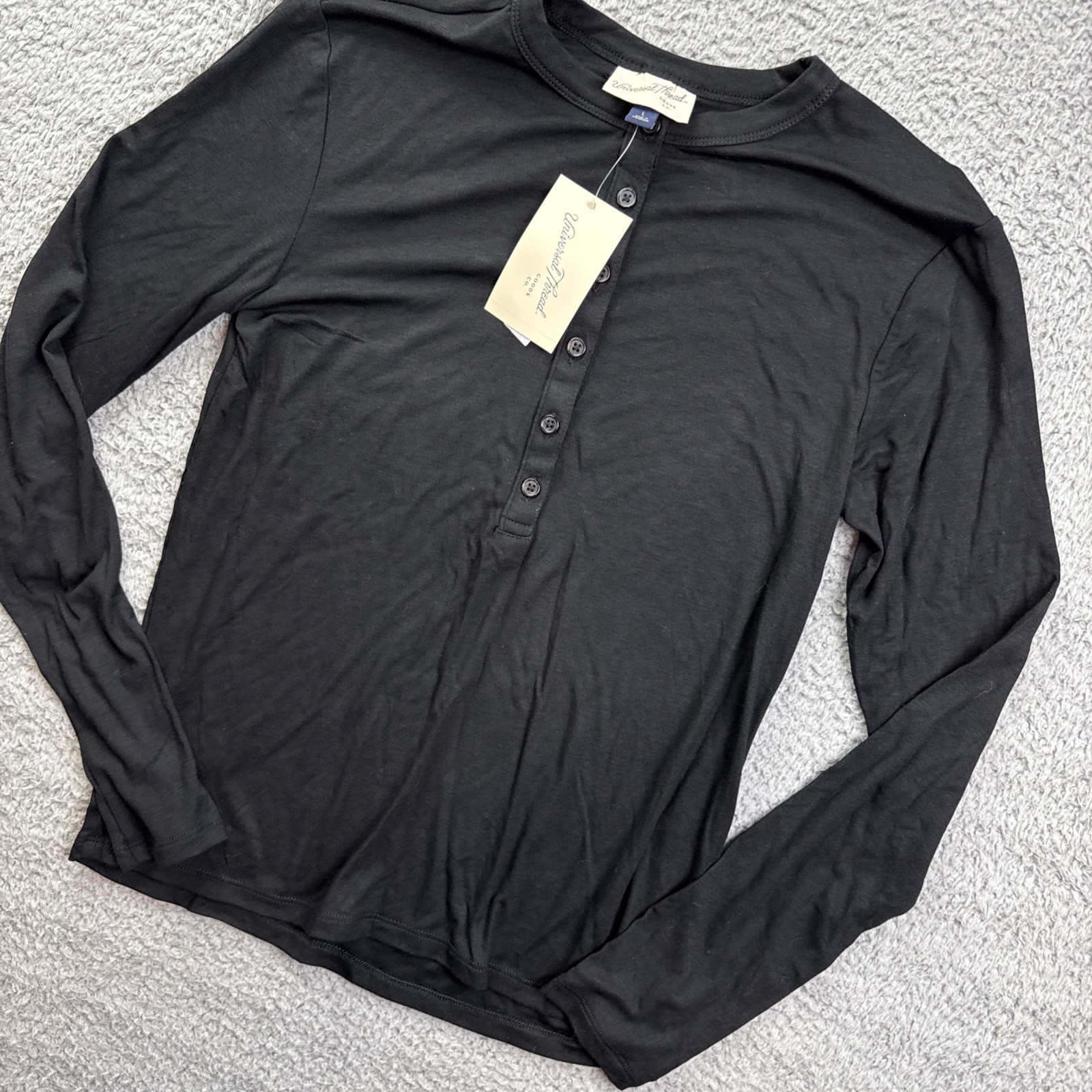 Universal Thread Shirt Womens Large Black Long Sleeve Henley Stretch Top