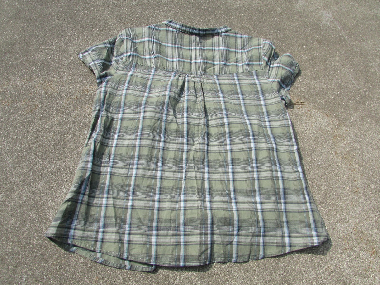 Sonoma Life Style Green White Plaid Cap Sleeve Button Up Cotton Shirt Size L