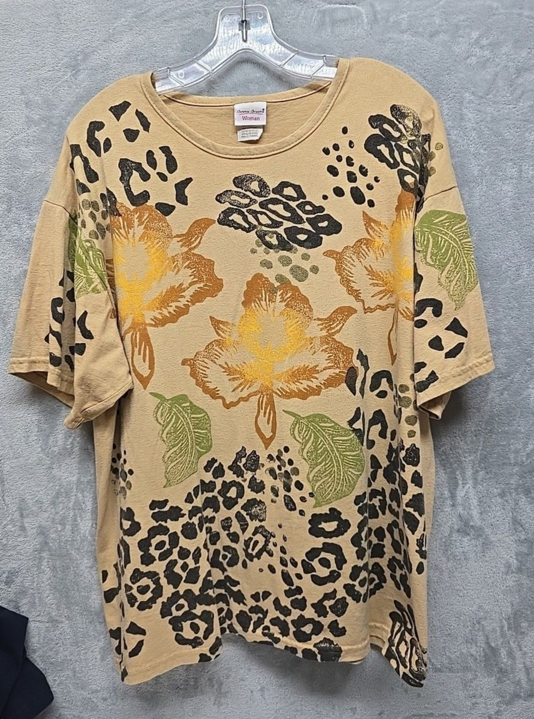 Vintage Bobbie Brooks Womens Plus Top 14W 16W Leopard Floral Casual Shirt Tee