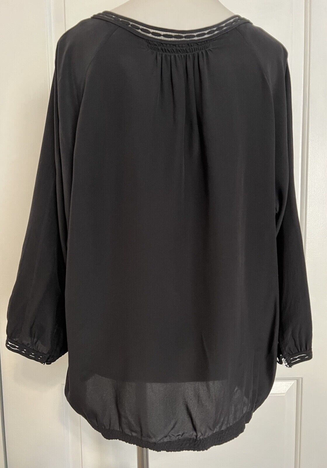 $295 VINCE Designer 100% Silk 3/4 Sleeve Dolman V Neck Blouse Top Black Chic L