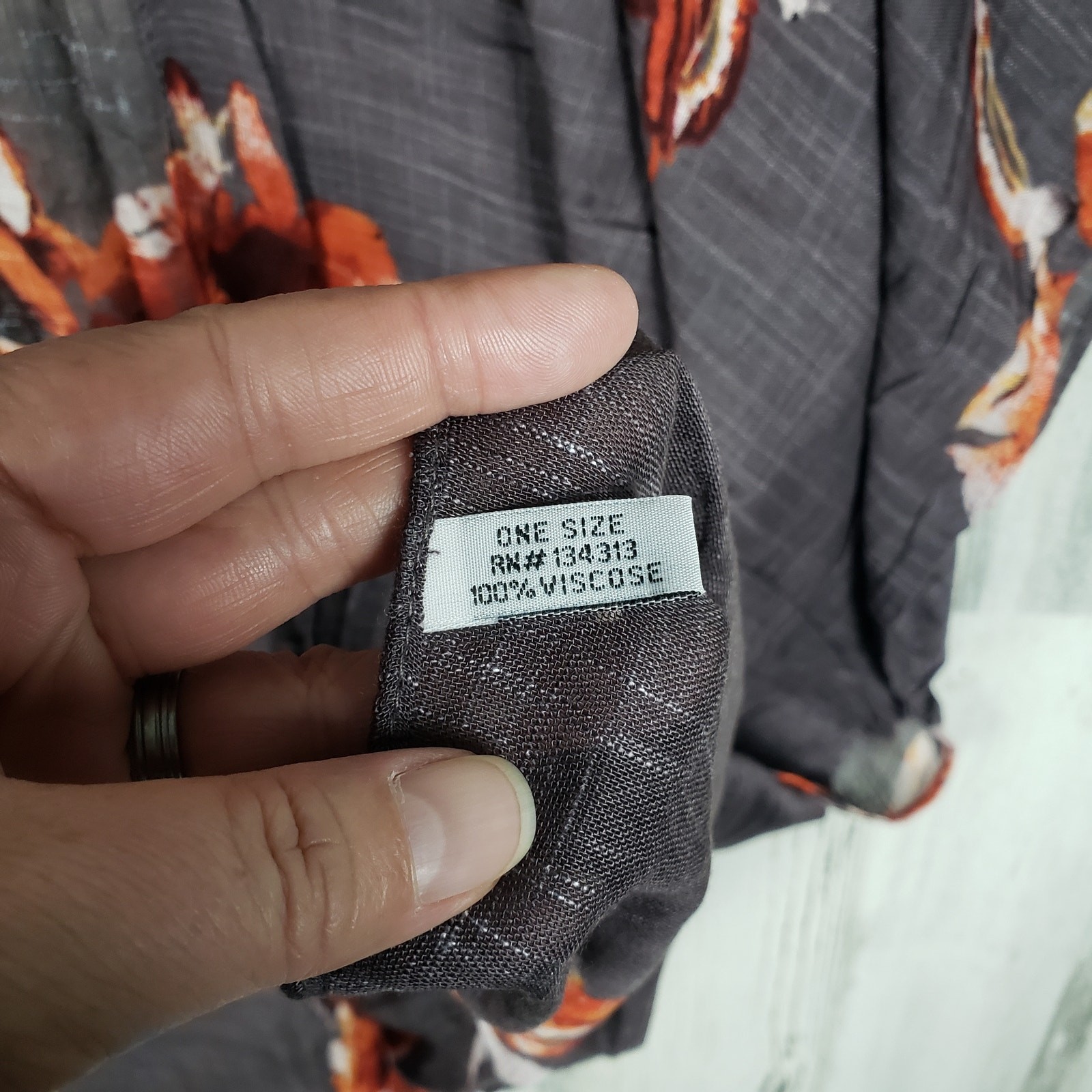 New Gray Floral Print Open Front Boho Flower Lightweight Kimono Women’s One Size