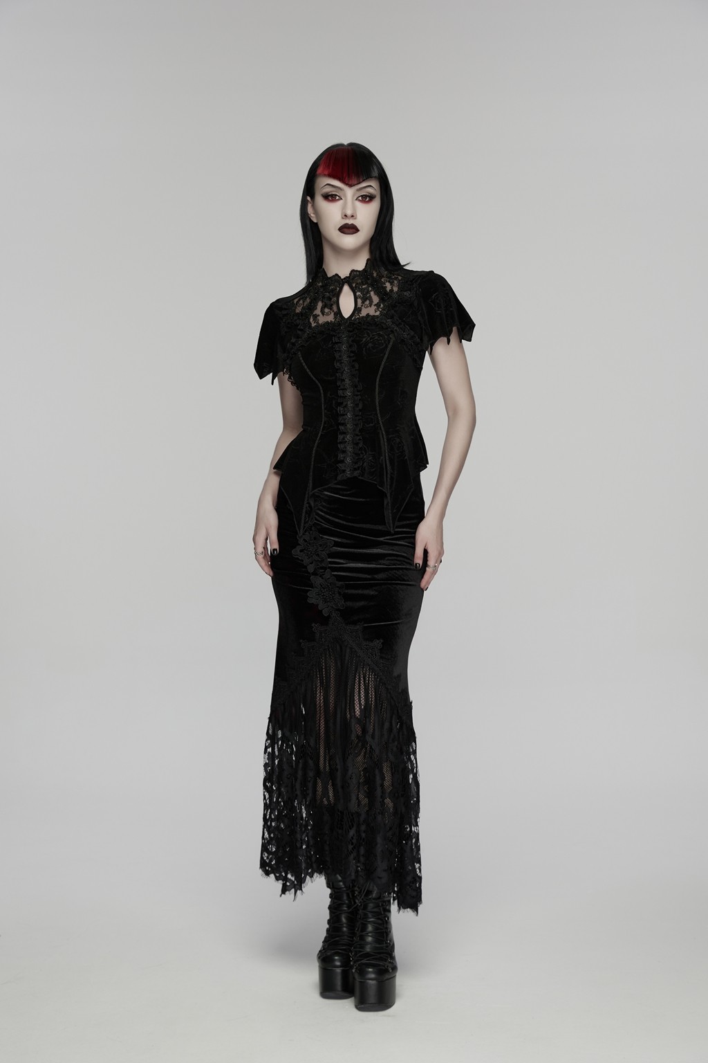 Punk Rave Women Black Gothic Gorgeous Rose Embossed Velvet Tops Elegant Shirts