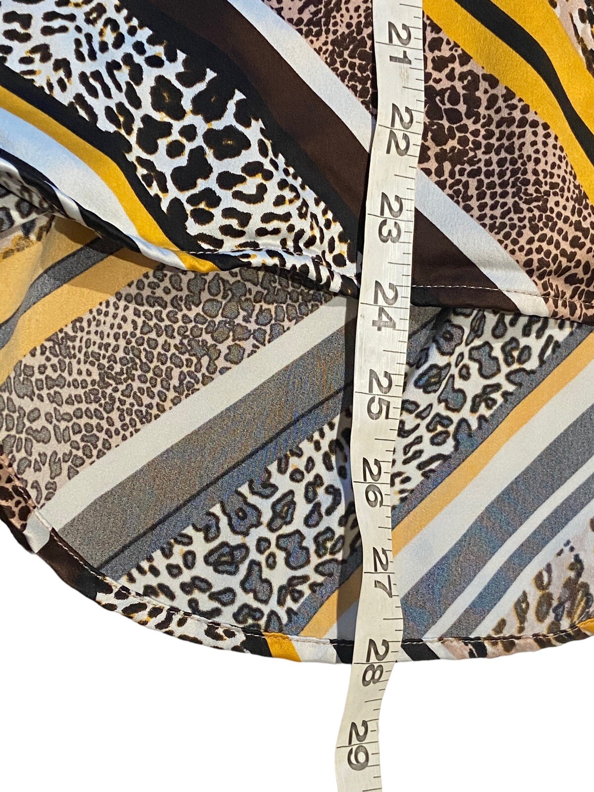 Andrew Marc New York Faux Wrap Blouse Blouson Animal Print Yellow Black XL