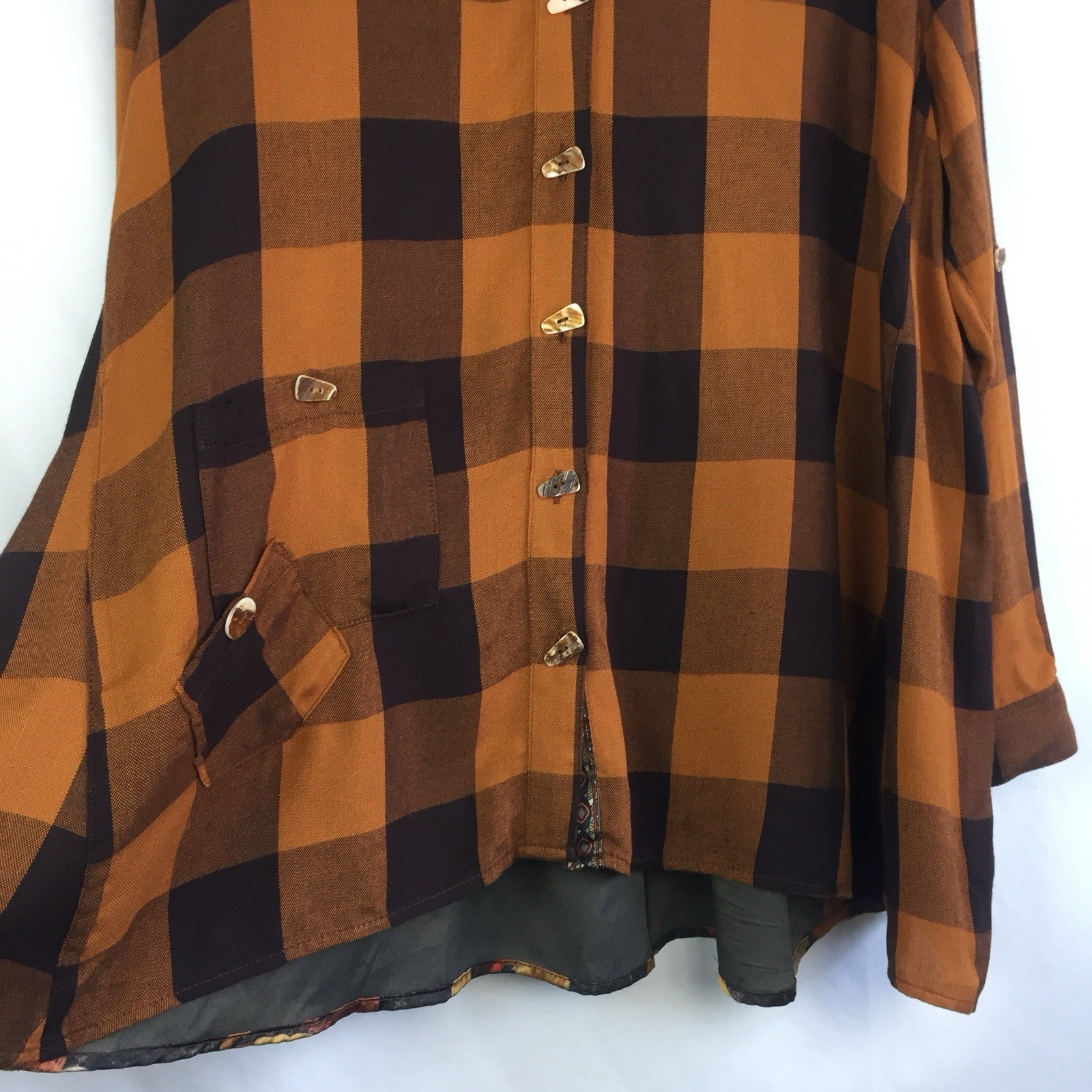 John Mark Tunic Shirt Womens XL Plaid Mixed Print Flare Button Front Wire Collar