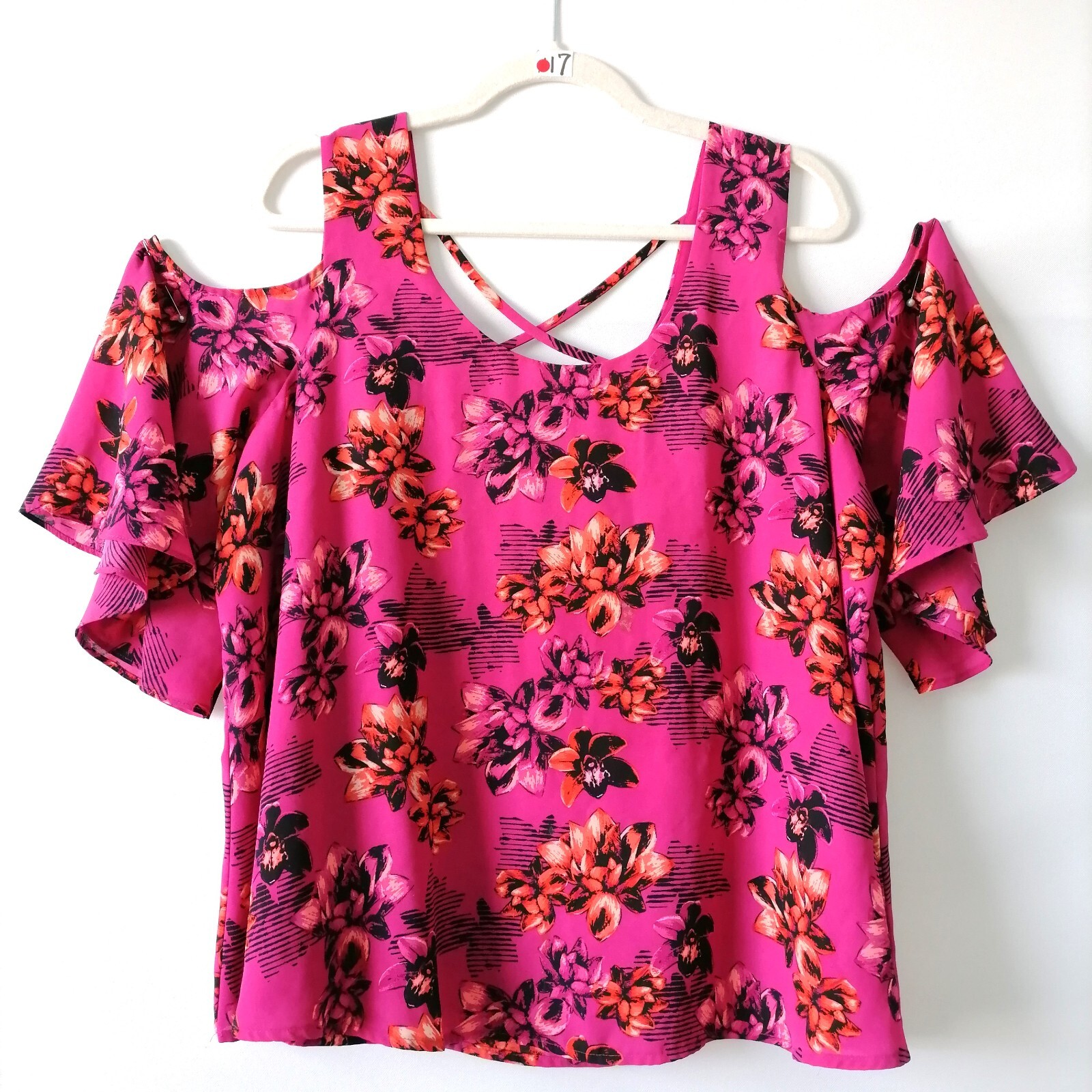 APT.9 Women Pink Cold Shoulder Sleeve Scoop Neck Floral Blouse Top Size XLarge