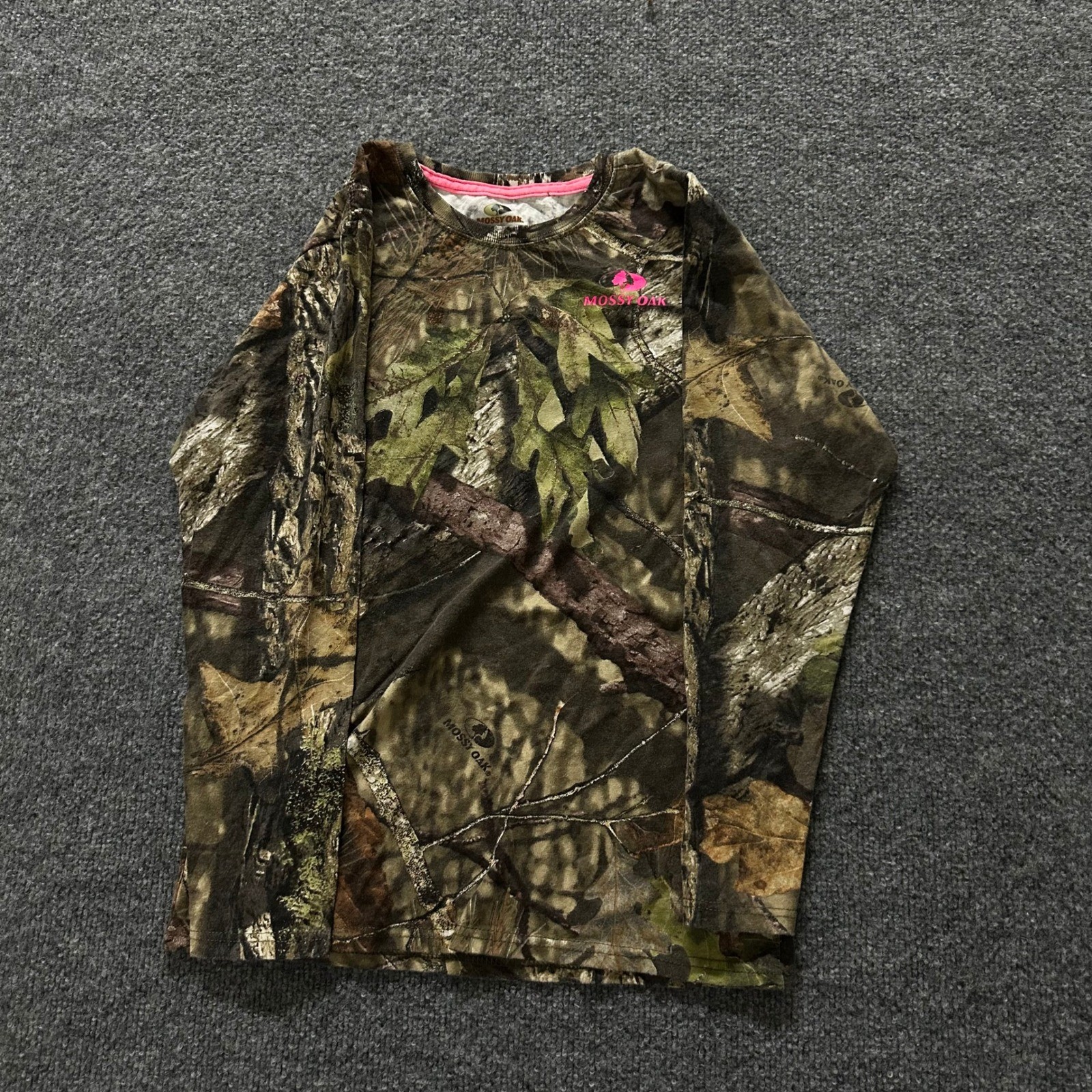 Mossy Oak Shirt Womens Small Camo Long Sleeve Pink Logo Outdoor Hunting Gorpcore