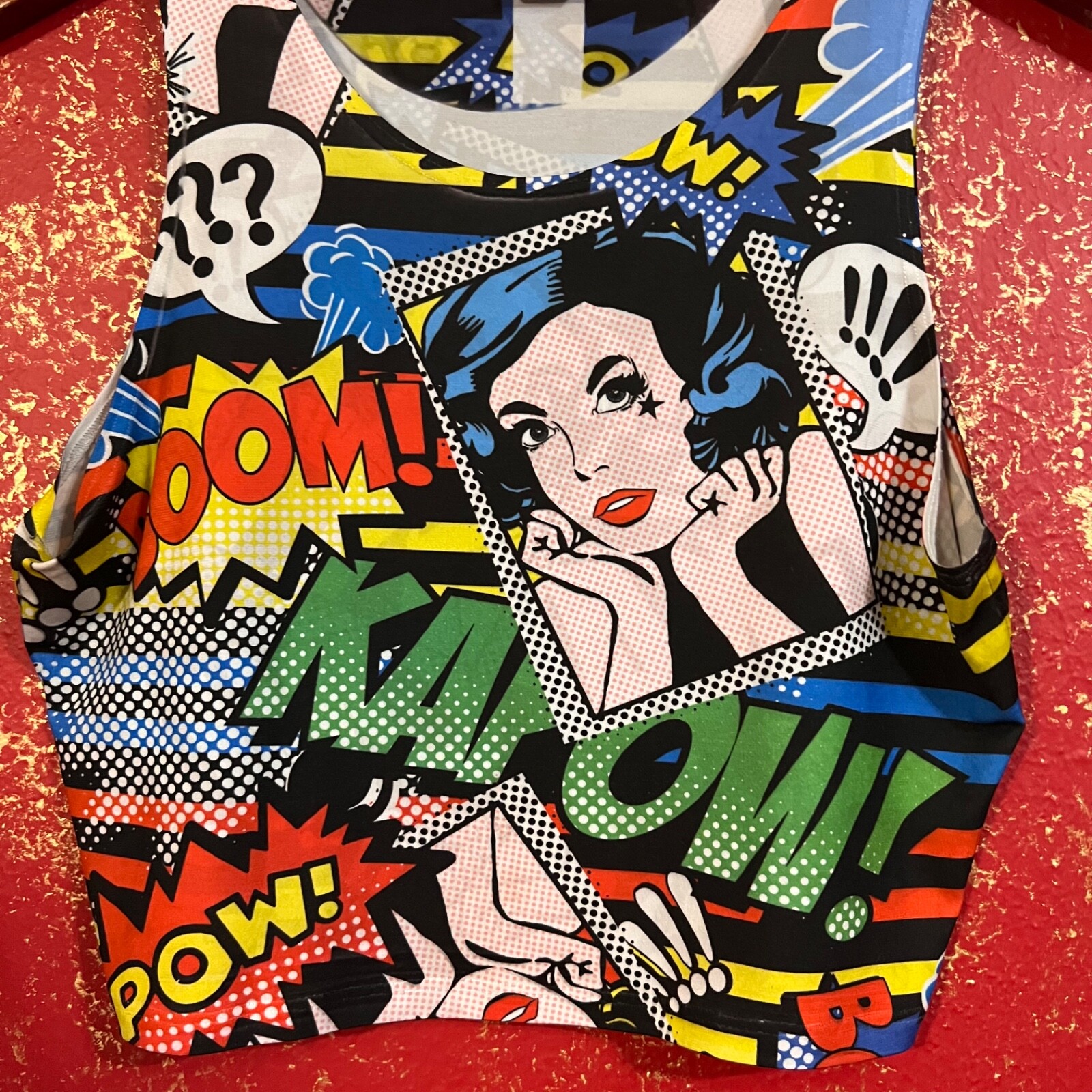 BLUSH Vintage Comic Strip Kapow Pow Boom Crop Top Tank XL 