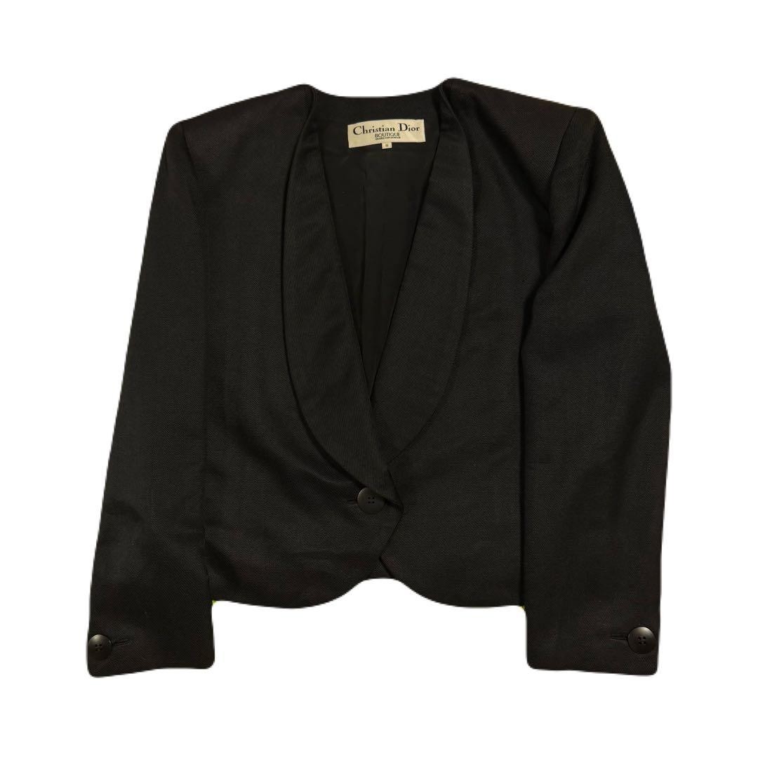 Christian Dior Boutique Wool Silk Blend Short Bar Jacket Size 9 Black Women