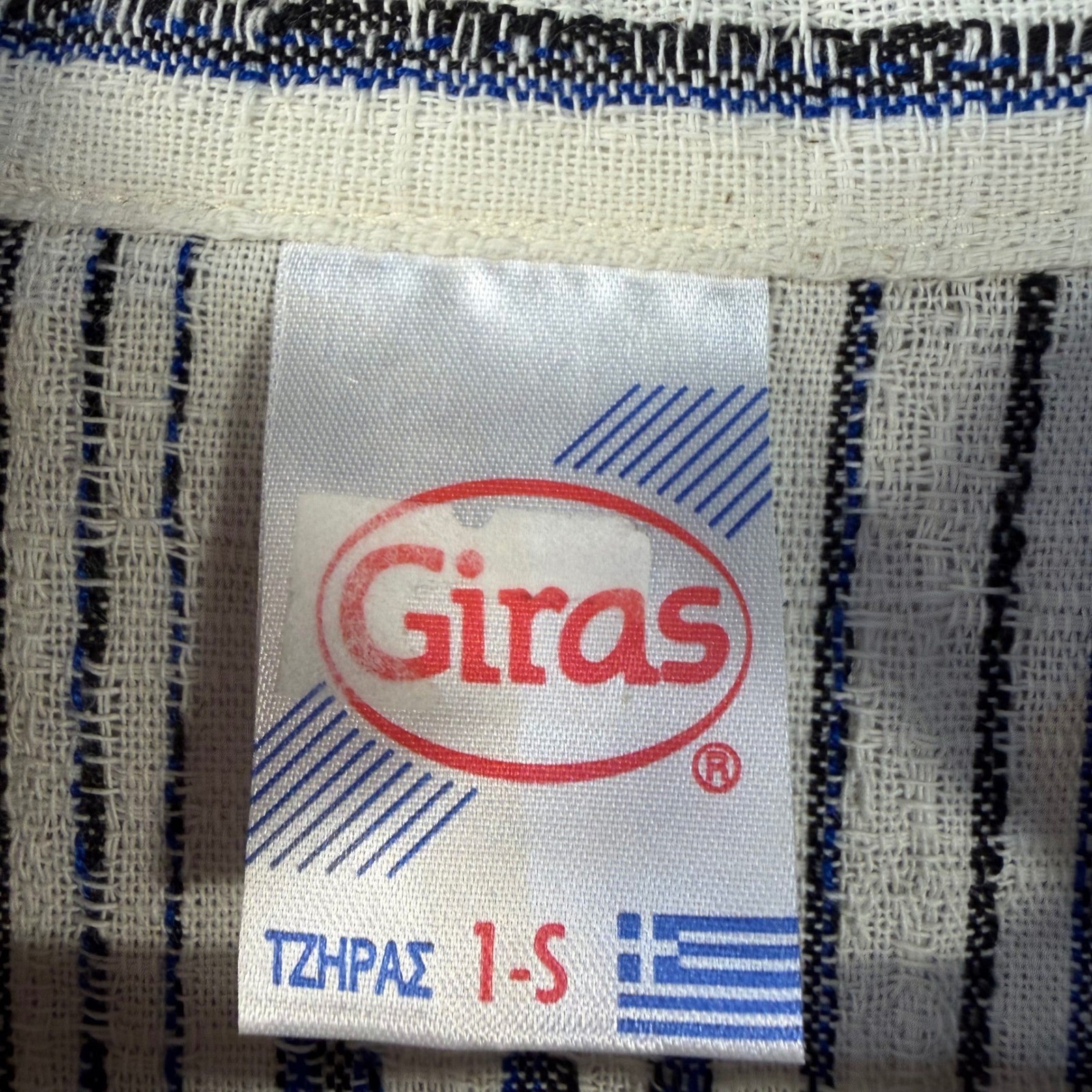 Giras Greece Cream Blue Woven Striped Cotton Viscose Pullover Tunic Top Small