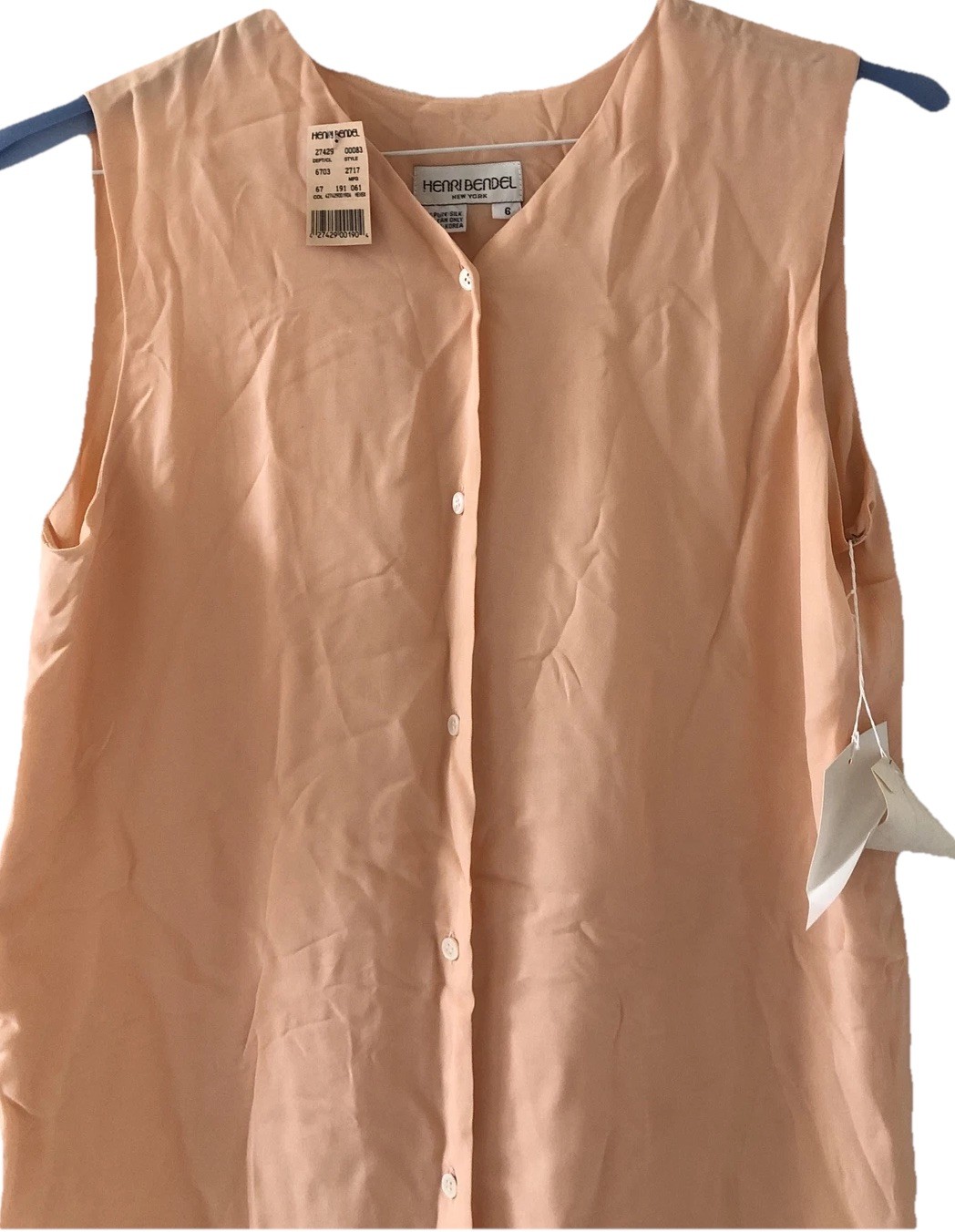 VTG Henry Bendel Silk Tunic Soft Peach Blouse Button Down Flowing Size 6 NWT