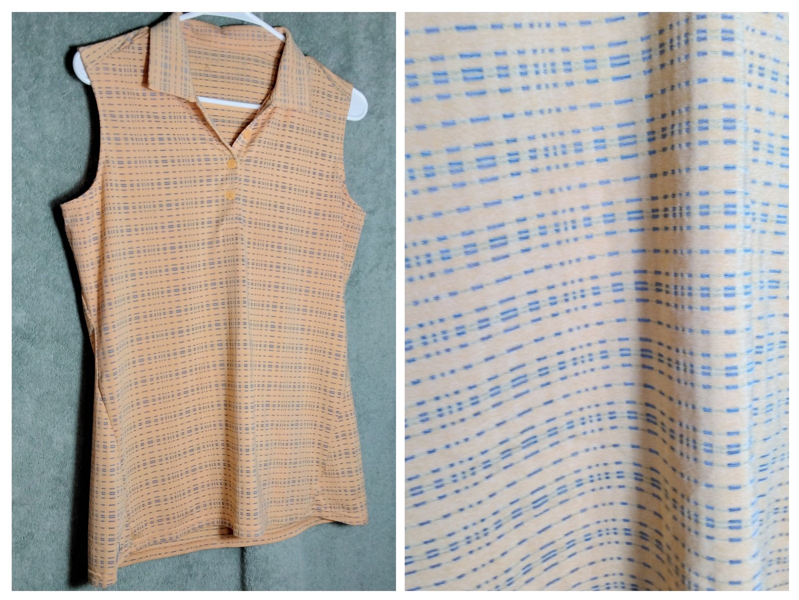 Antigua Polo Shirt Womens Medium Orange Blue Geometric Sleeveless Pullover Top