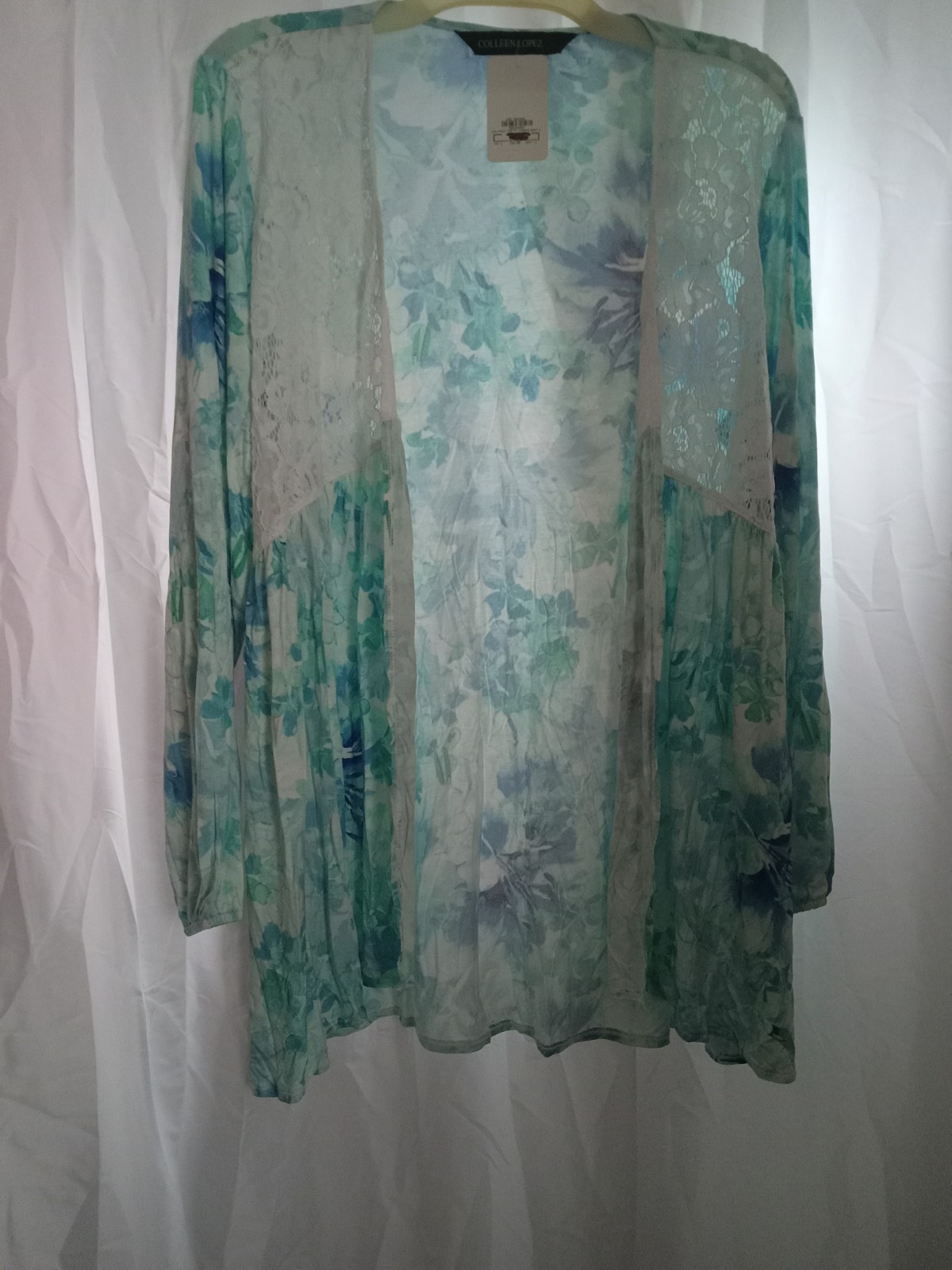 Large Colleen Lopez Lace Insert Topper Blue & Green Floral