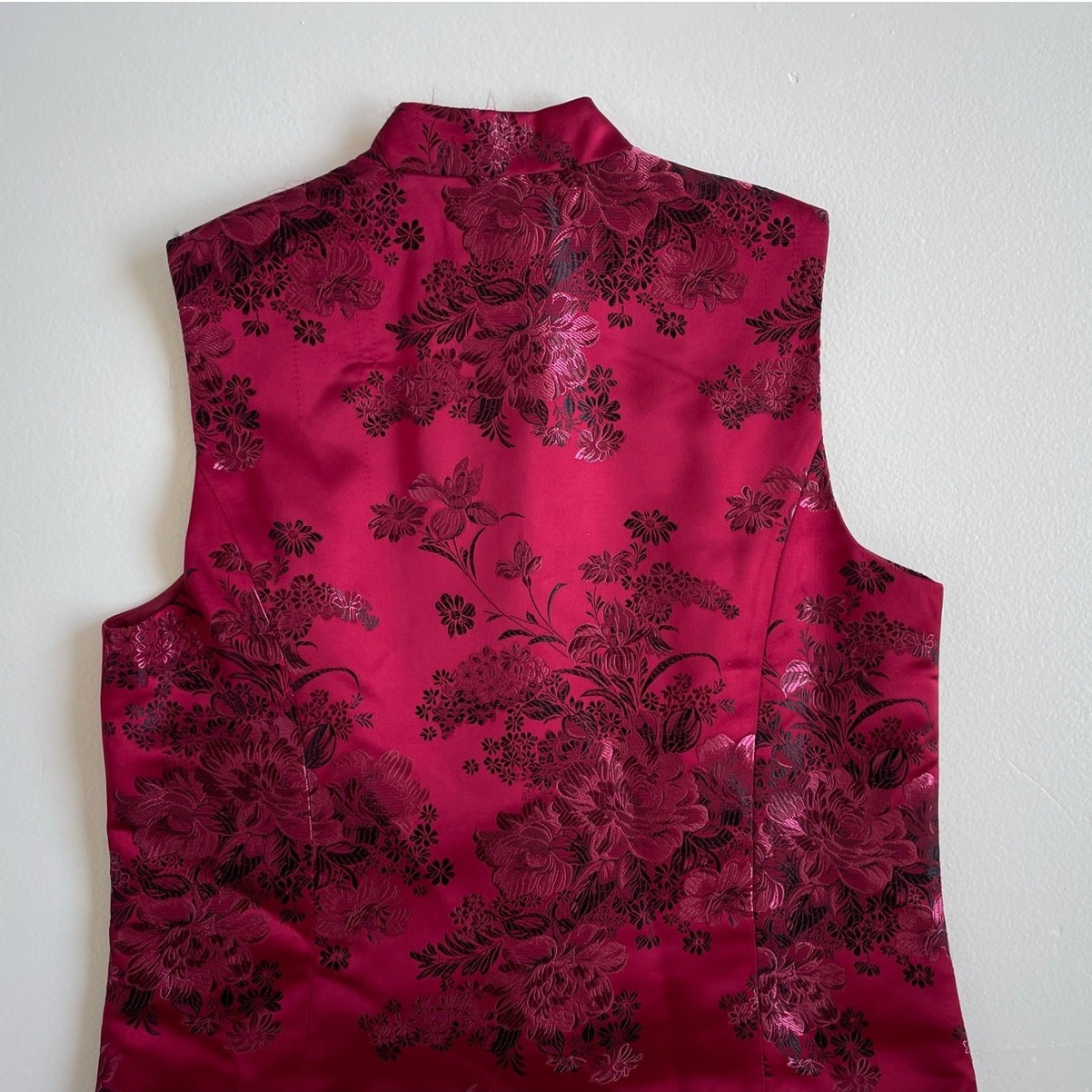 Vtg Y2K Coldwater Creek Red Embroidered Floral Asian Vest Jacket / Sz Small